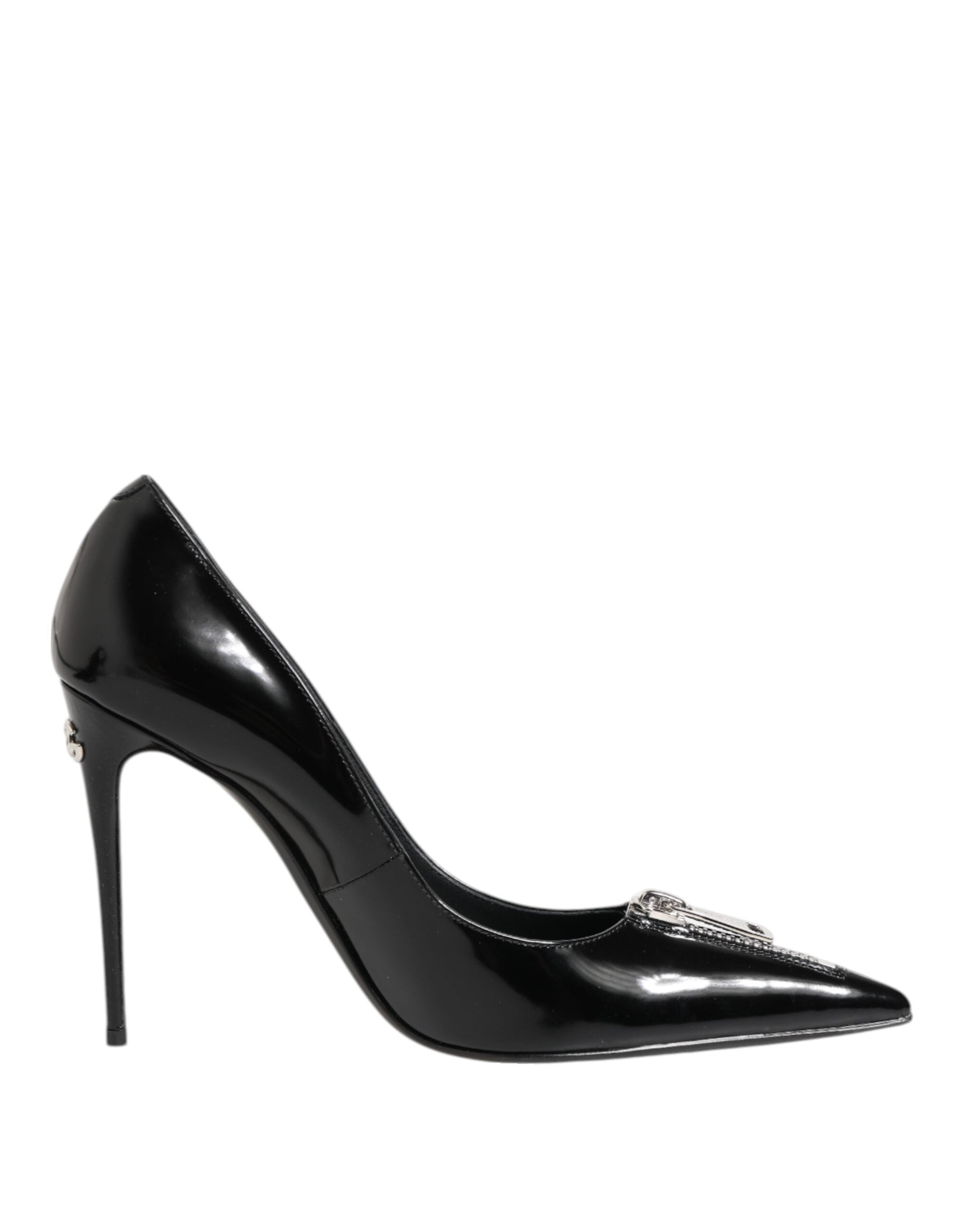 Dolce & Gabbana Black Patent Leather Zipper Heels Pumps Shoes