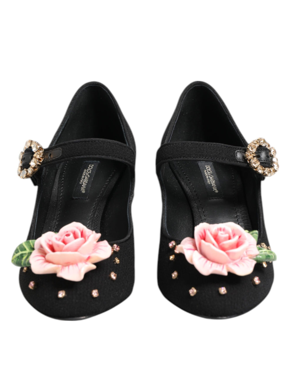 Dolce & Gabbana Black Flower Crystal Embellished Mary Jane Shoes