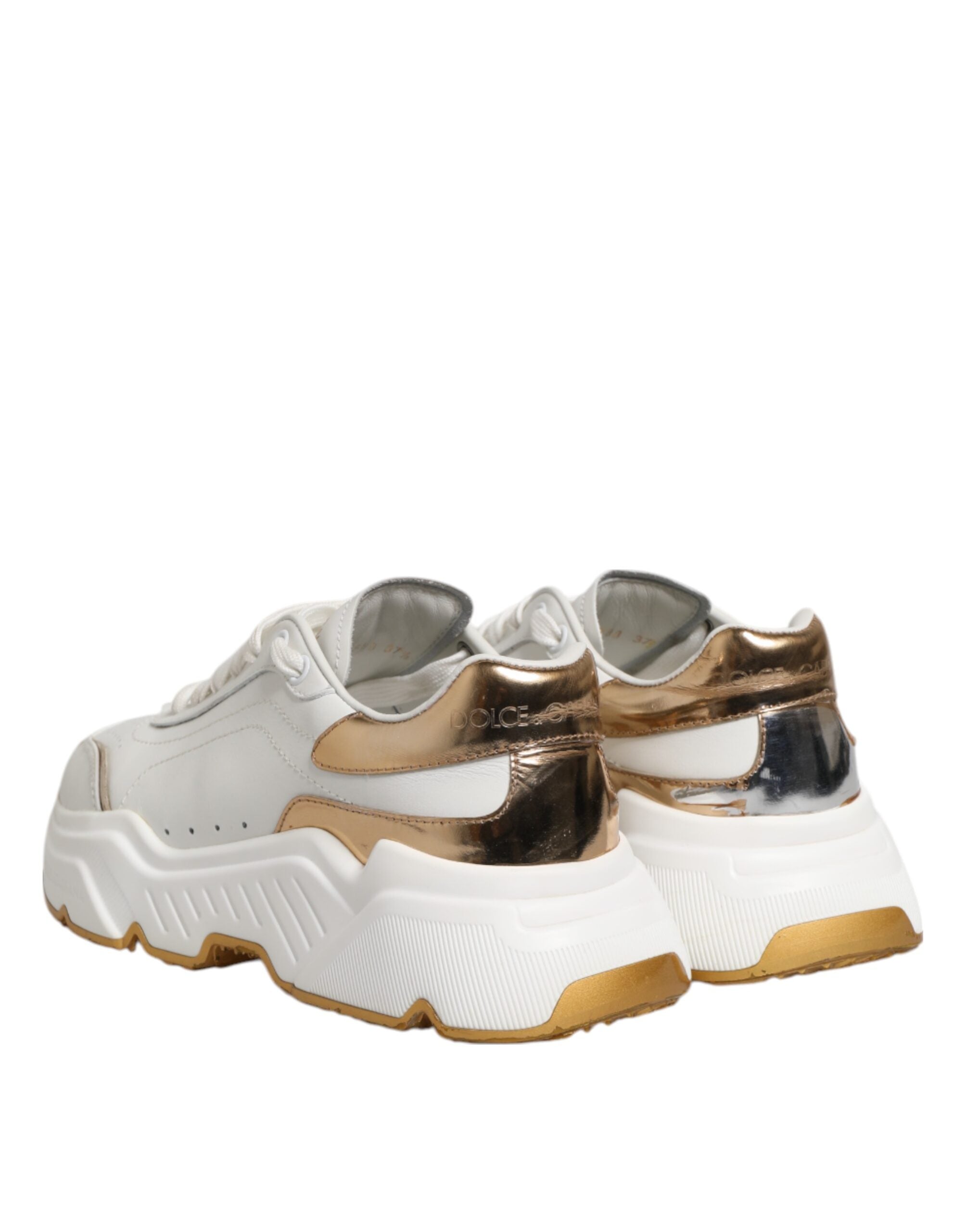 Dolce & Gabbana White Gold DAYMASTER Leather Sneakers Shoes