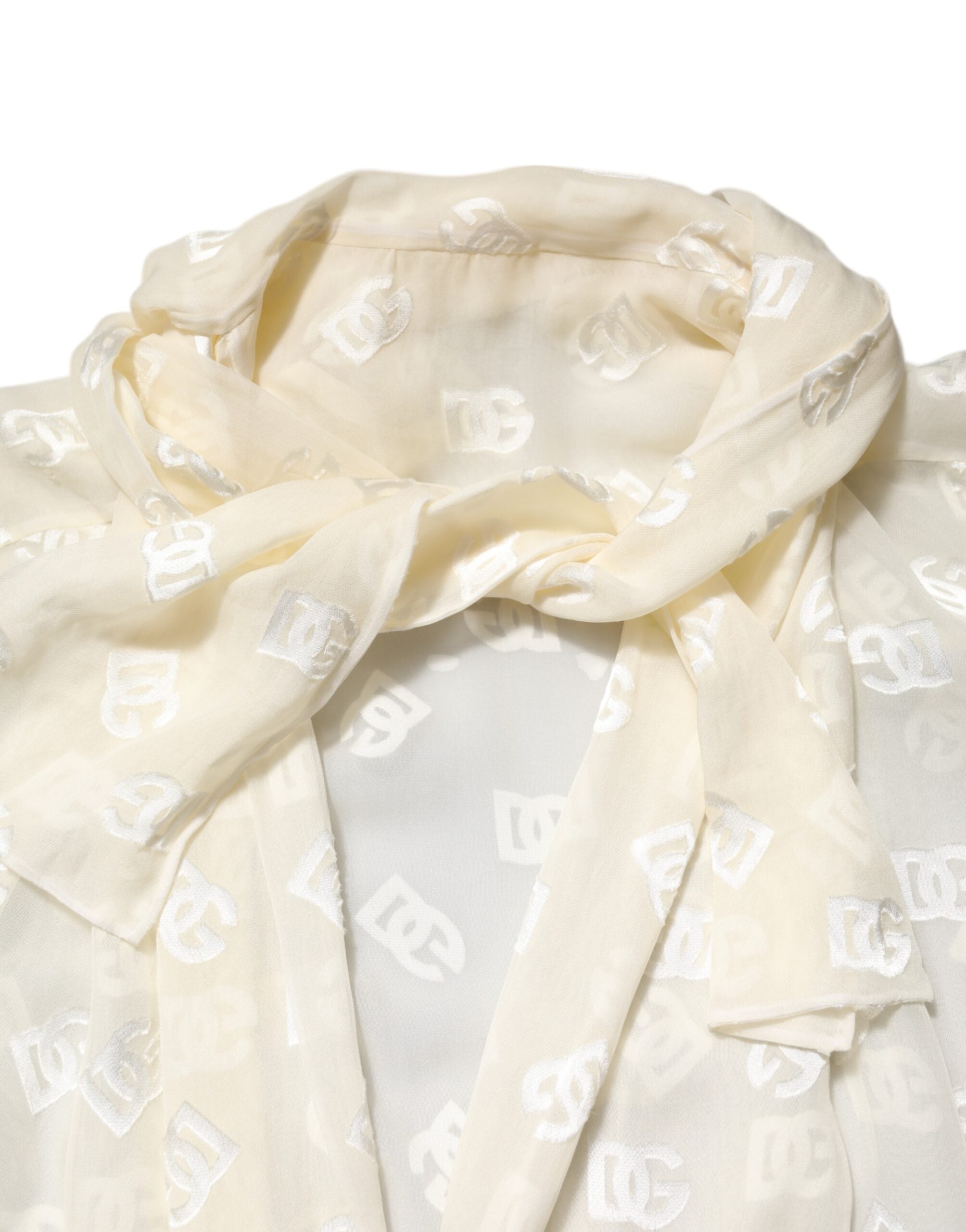 Dolce & Gabbana Off White Logo Monogram Ascot Collar Top