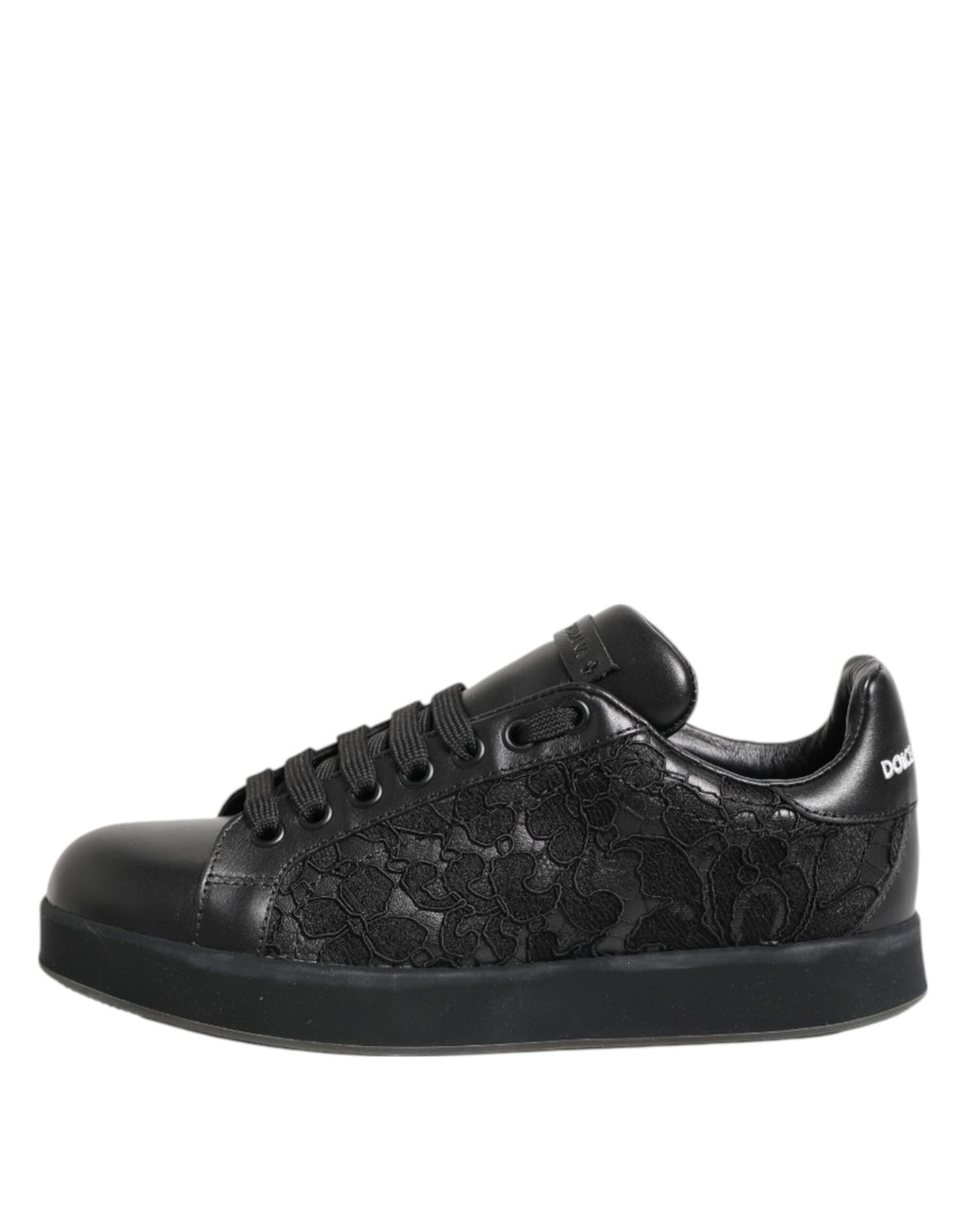 Dolce & Gabbana Black Floral Lace Low Top Sneakers Shoes