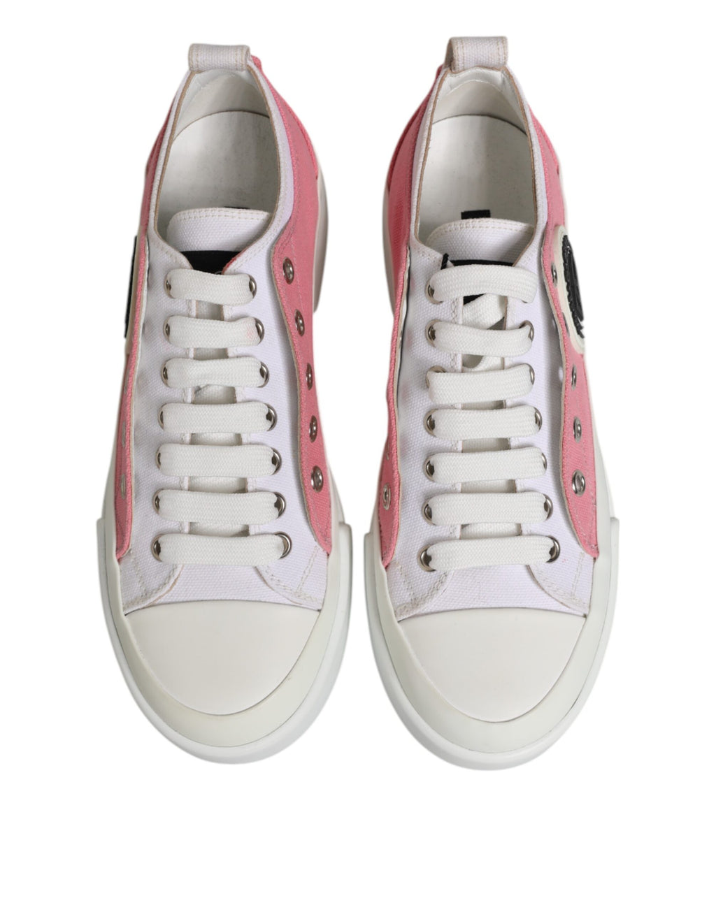 Dolce & Gabbana White Pink Canvas Low Top Sneakers Shoes