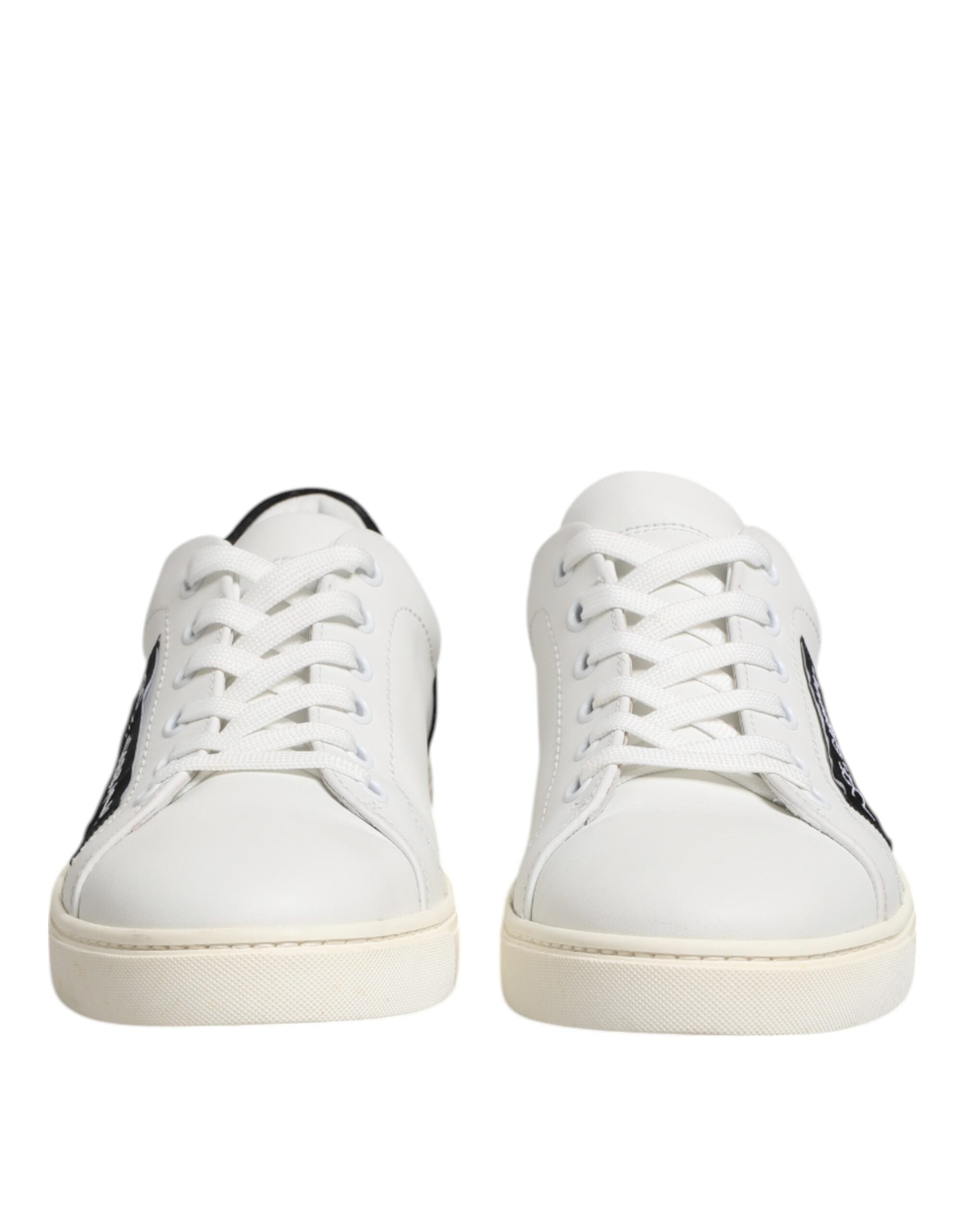 Dolce & Gabbana White Black Leather Low Top Sneakers Shoes