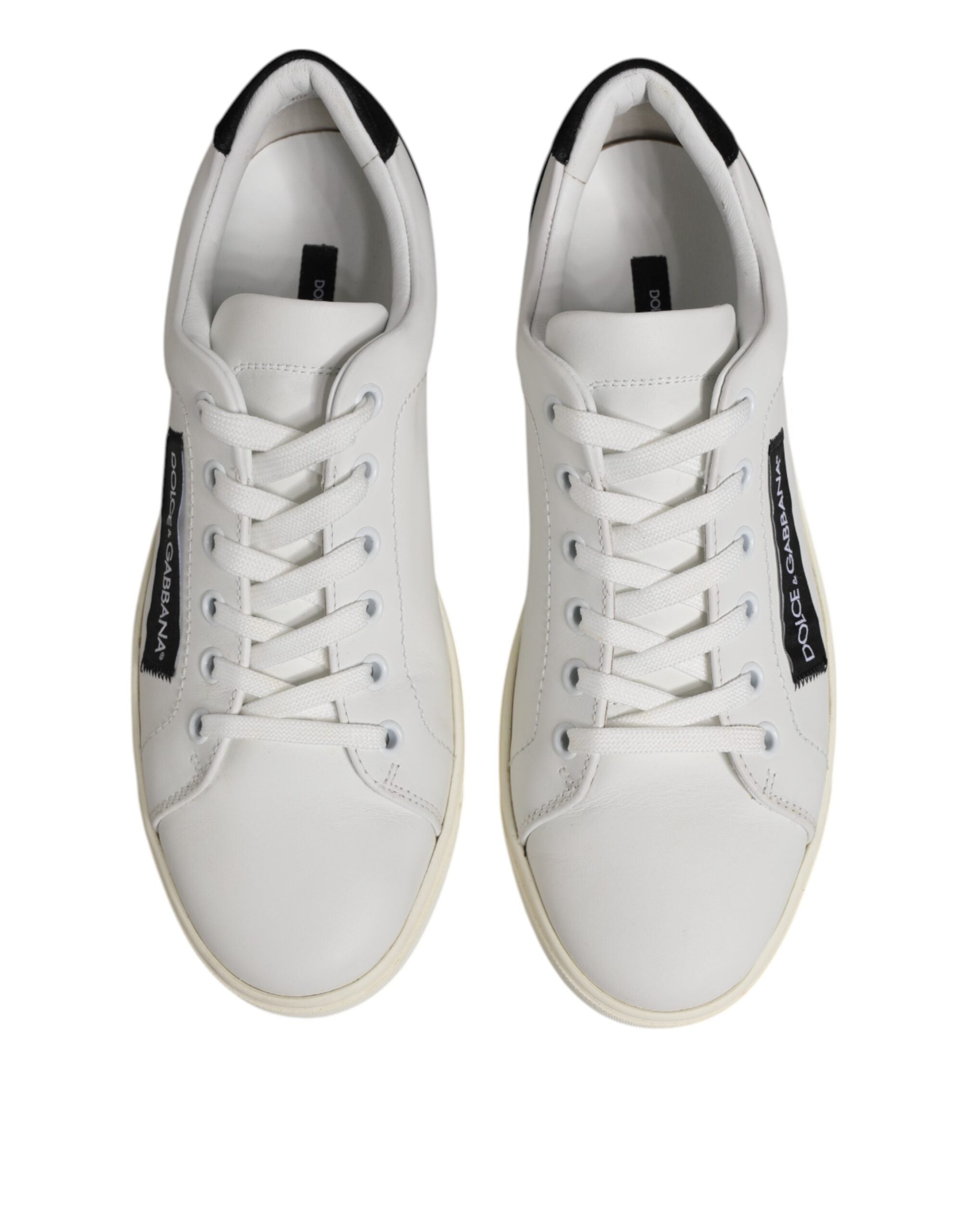 Dolce & Gabbana White Black Leather Low Top Sneakers Shoes