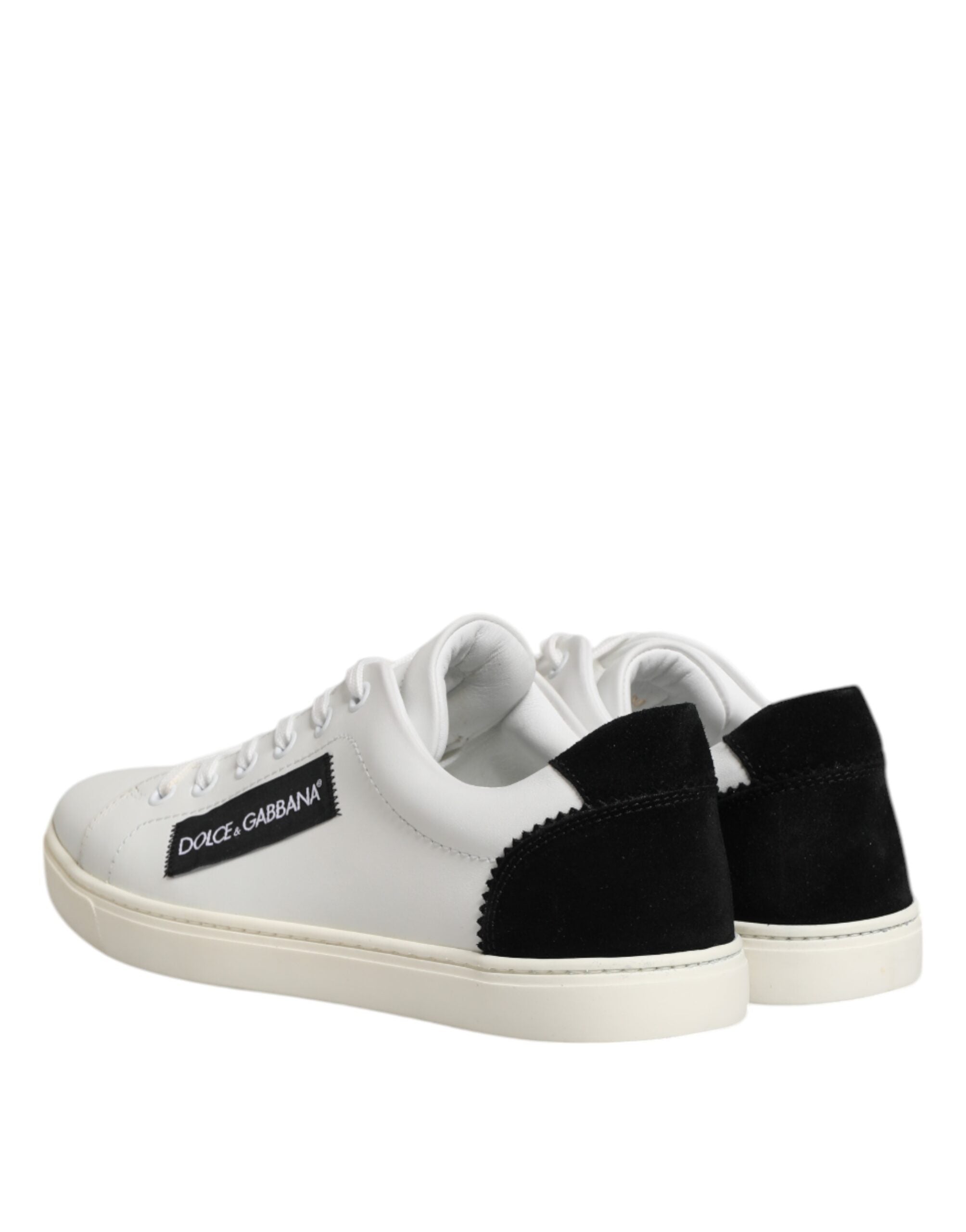 Dolce & Gabbana White Black Leather Low Top Sneakers Shoes