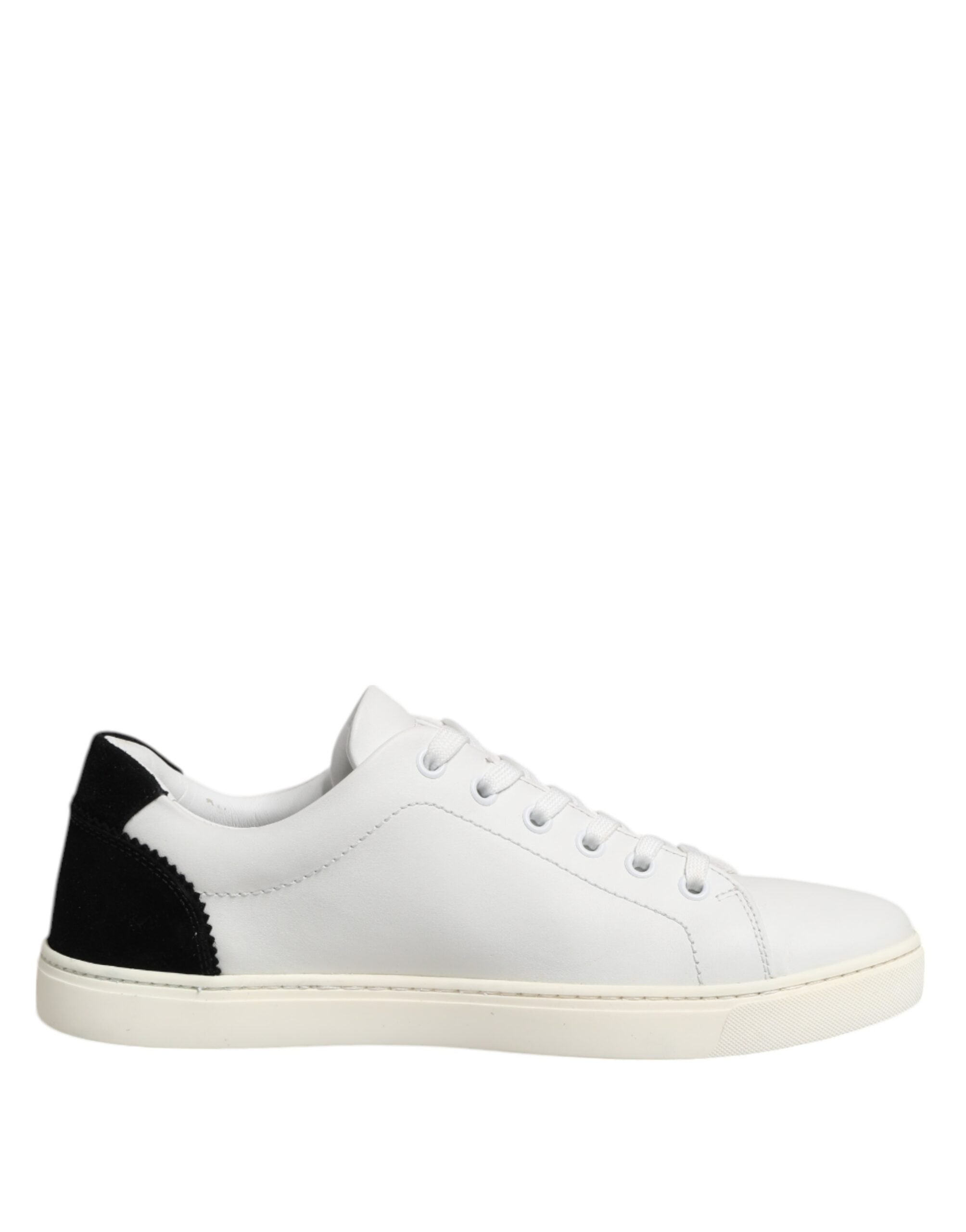 Dolce & Gabbana White Black Leather Low Top Sneakers Shoes