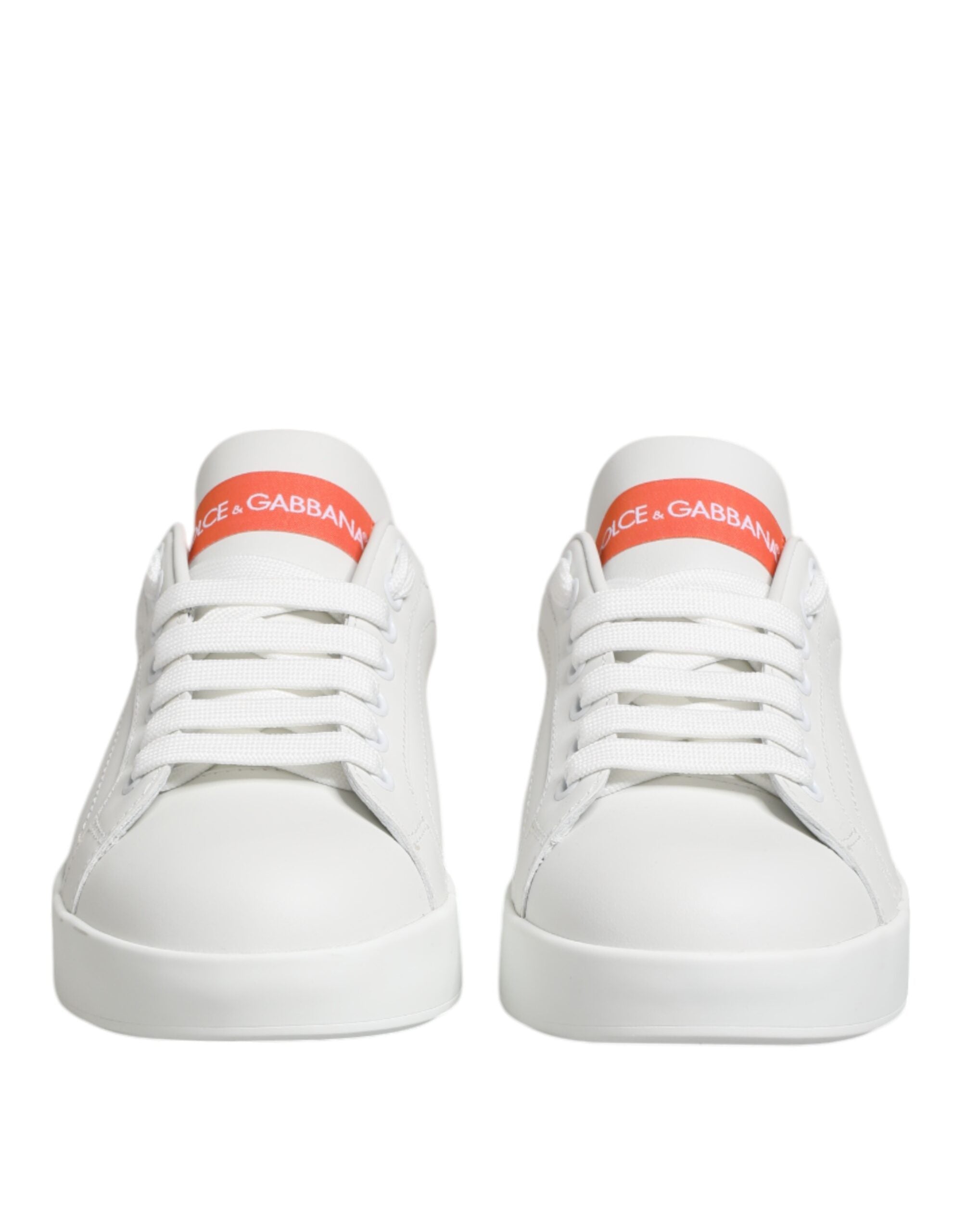 Dolce & Gabbana White Orange Leather Low Top Sneakers Shoes