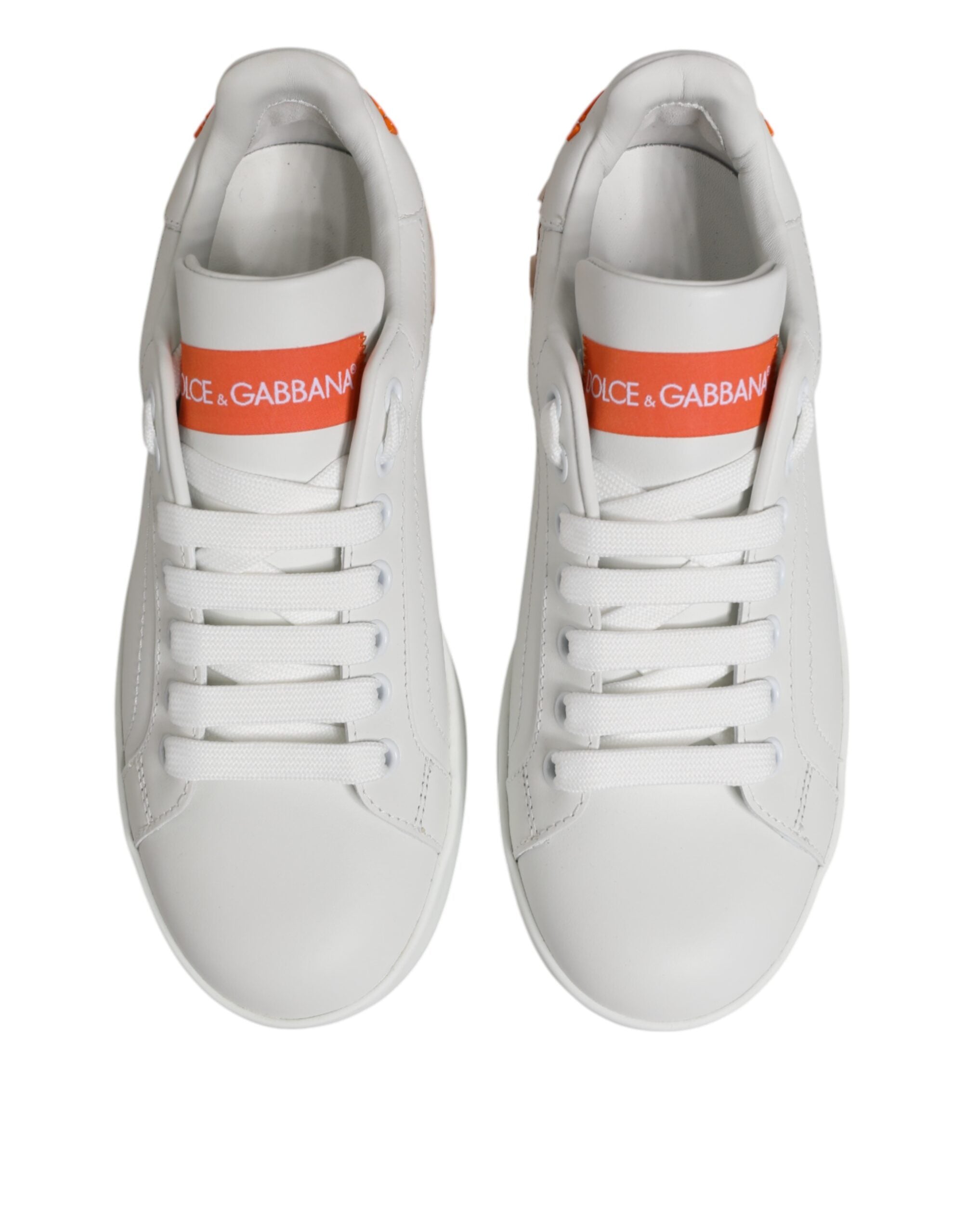 Dolce & Gabbana White Orange Leather Low Top Sneakers Shoes