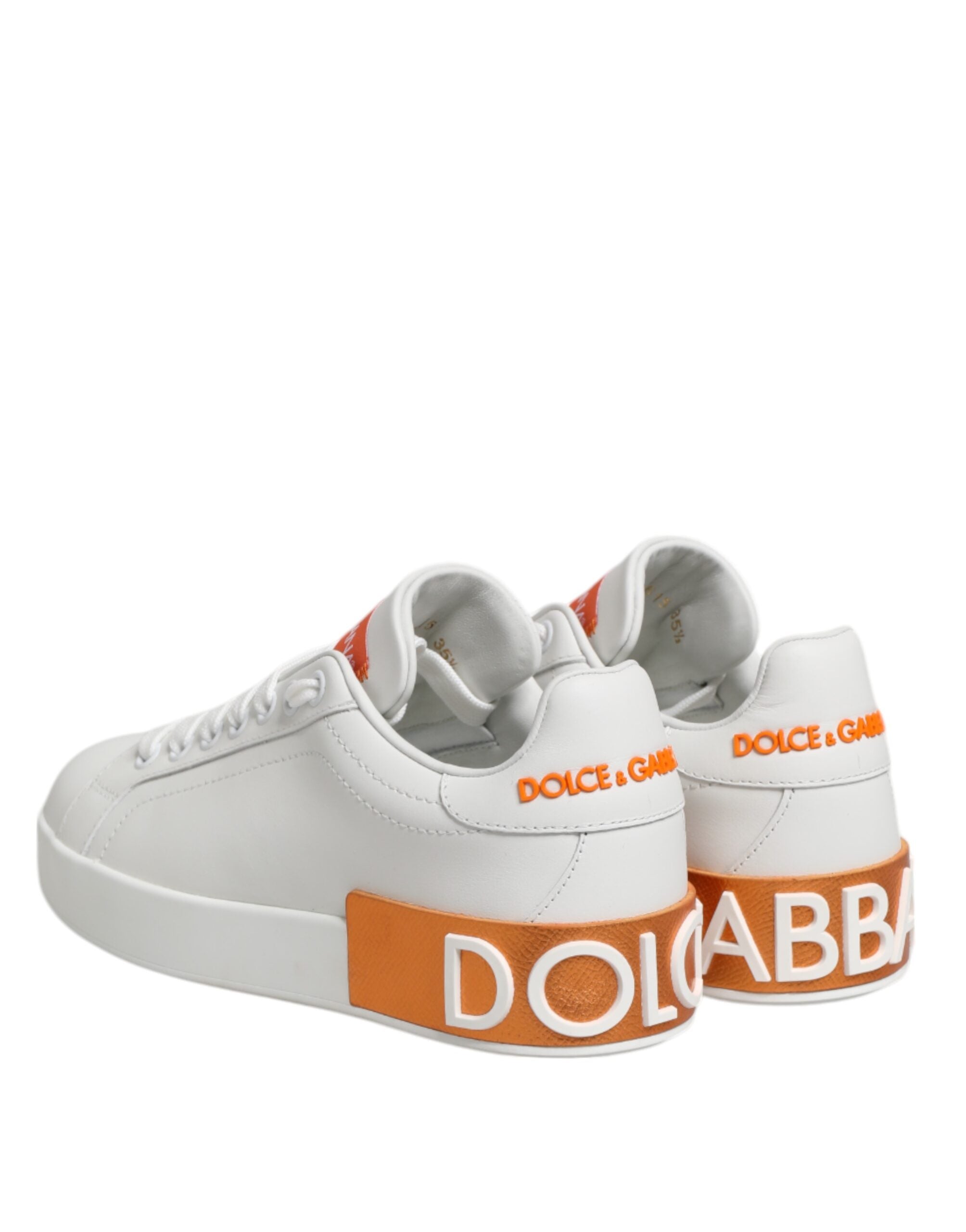 Dolce & Gabbana White Orange Leather Low Top Sneakers Shoes
