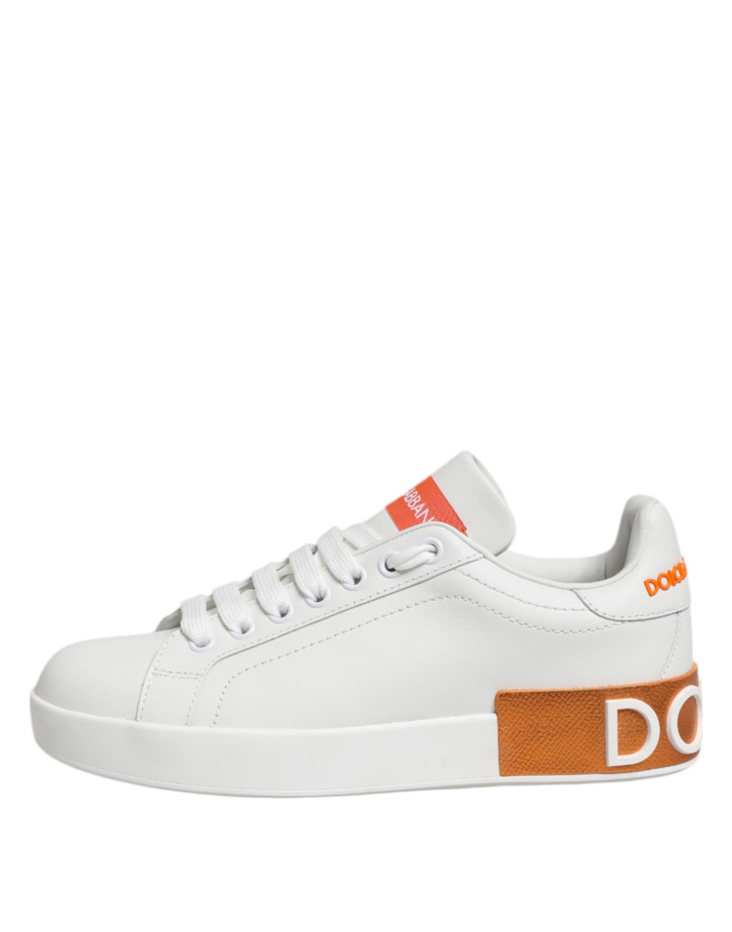 Dolce & Gabbana White Orange Leather Low Top Sneakers Shoes
