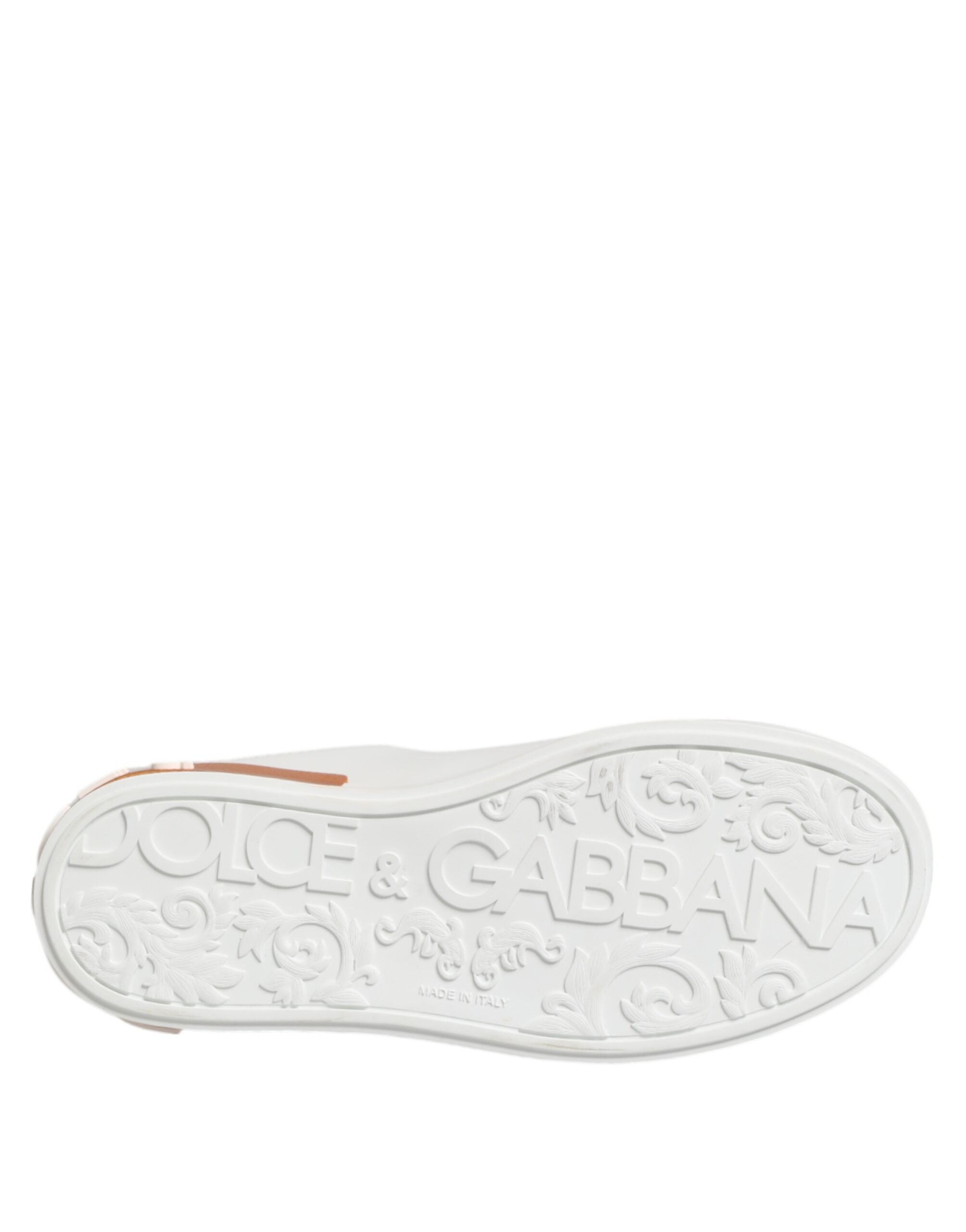 Dolce & Gabbana White Orange Leather Low Top Sneakers Shoes