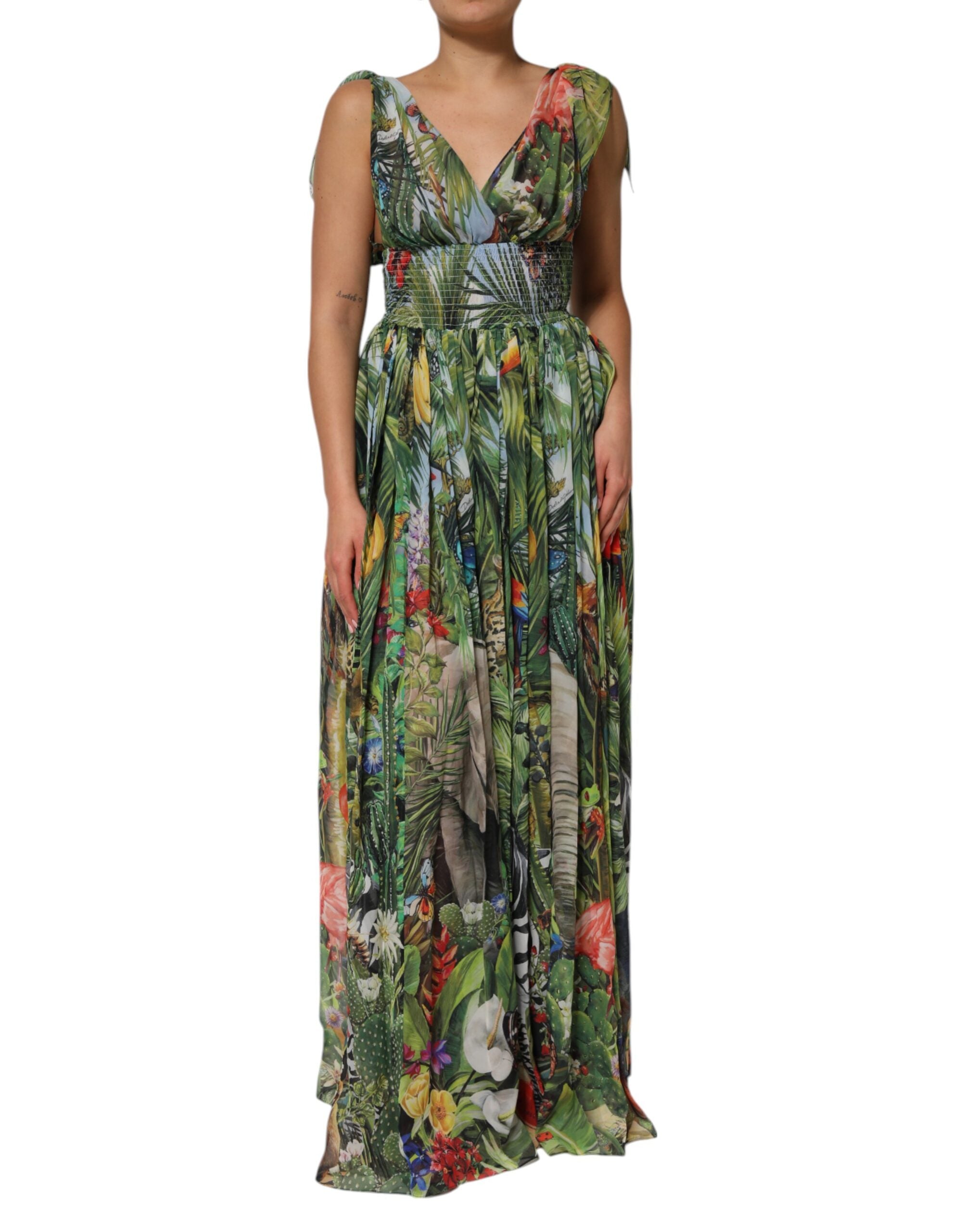 Dolce & Gabbana Green Tropical JunglePrint A-line Maxi Dress