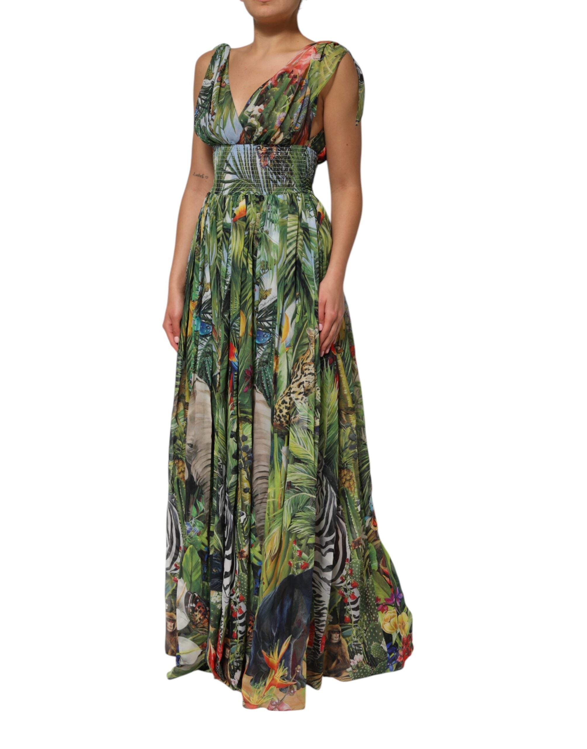 Dolce & Gabbana Green Tropical JunglePrint A-line Maxi Dress
