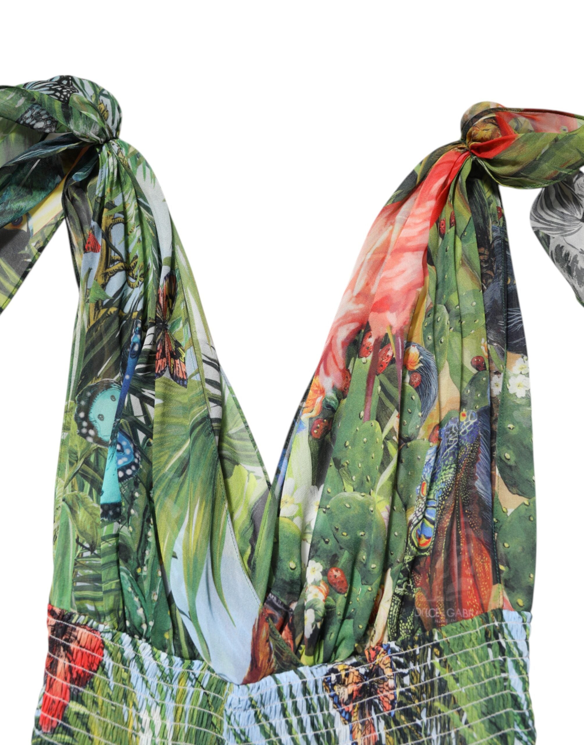 Dolce & Gabbana Green Tropical JunglePrint A-line Maxi Dress