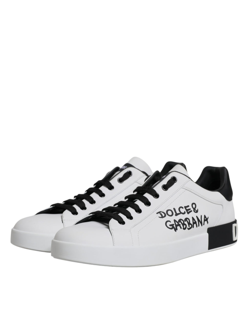 Dolce & Gabbana White Black Leather Portofino Sneaker