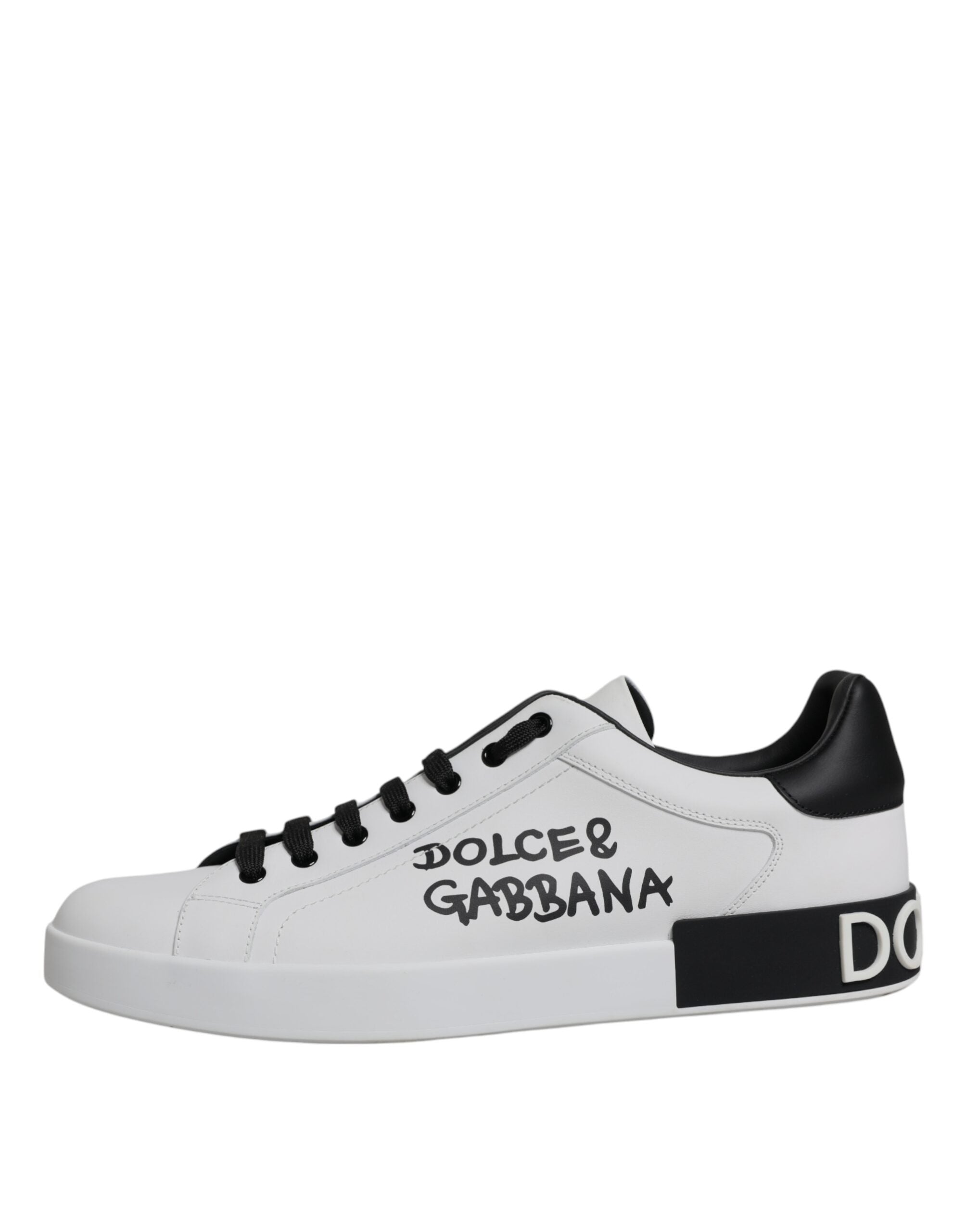 Dolce & Gabbana White Black Leather Portofino Sneaker