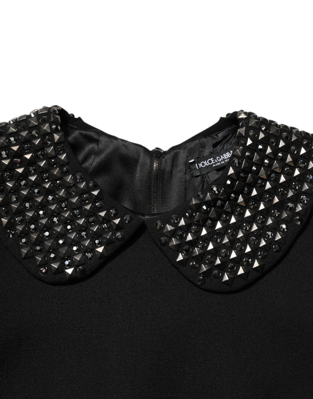 Dolce & Gabbana Black Crystal Embellished Collared Mini Dress