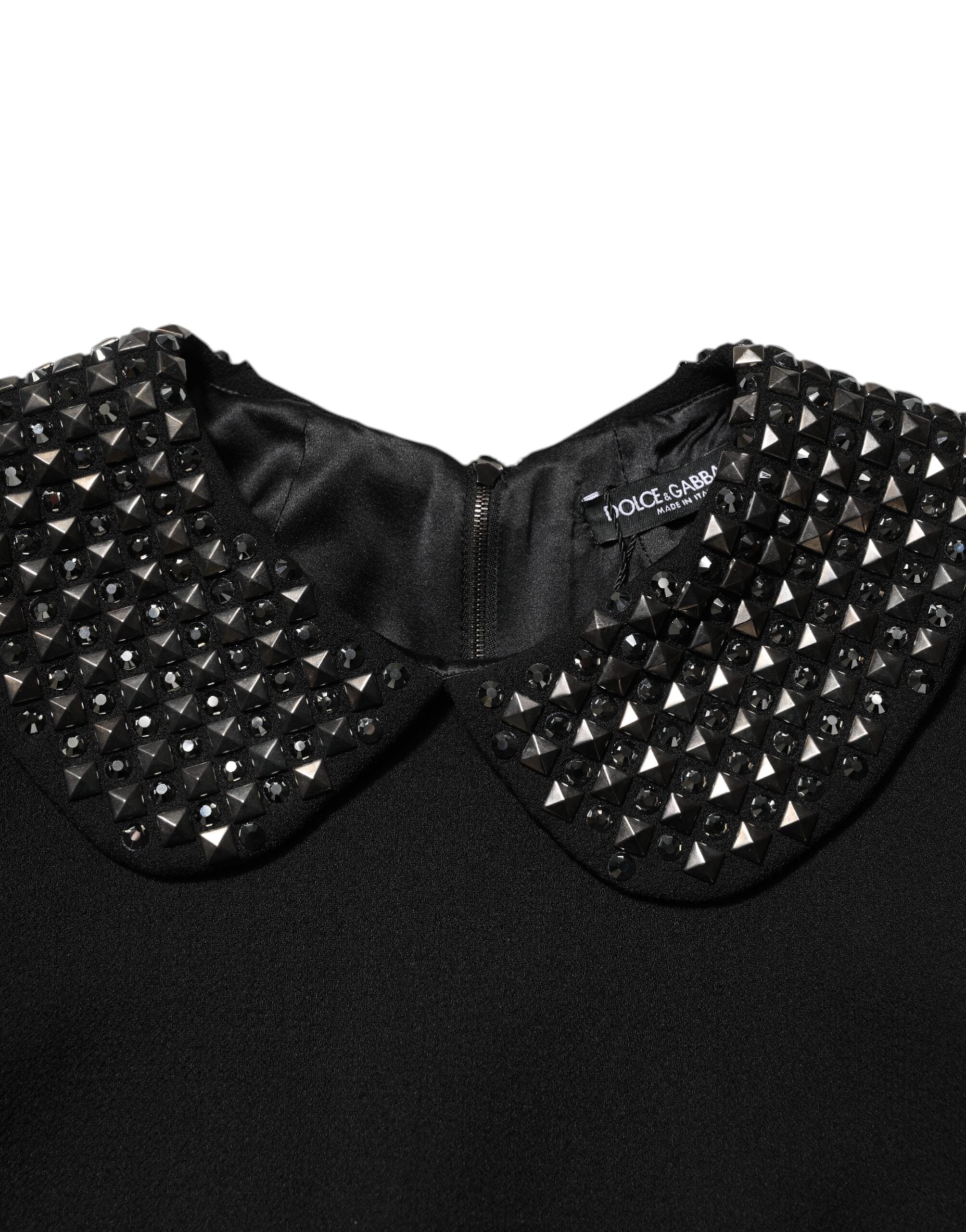 Dolce & Gabbana Black Crystal Embellished Collared Mini Dress