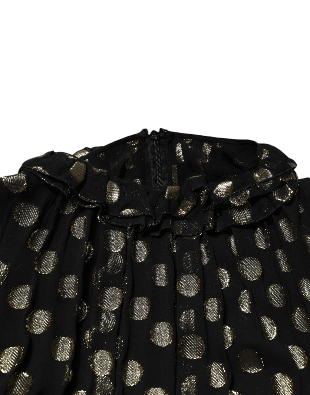 Dolce & Gabbana Black Gold Polka Dot Silk Brocade Mini Dress