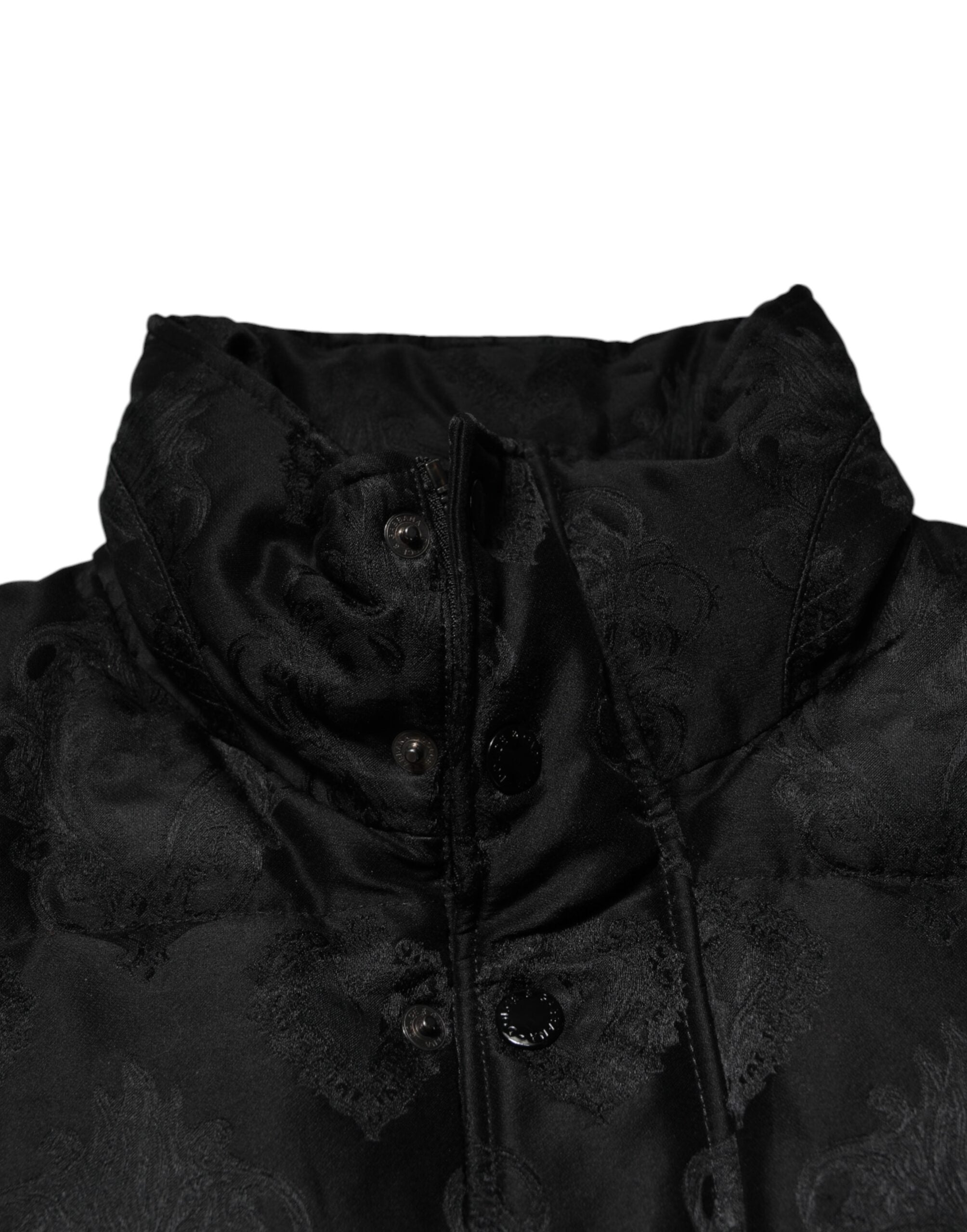Dolce & Gabbana Black Jacquard Quilted Puffer Bomber Jacket