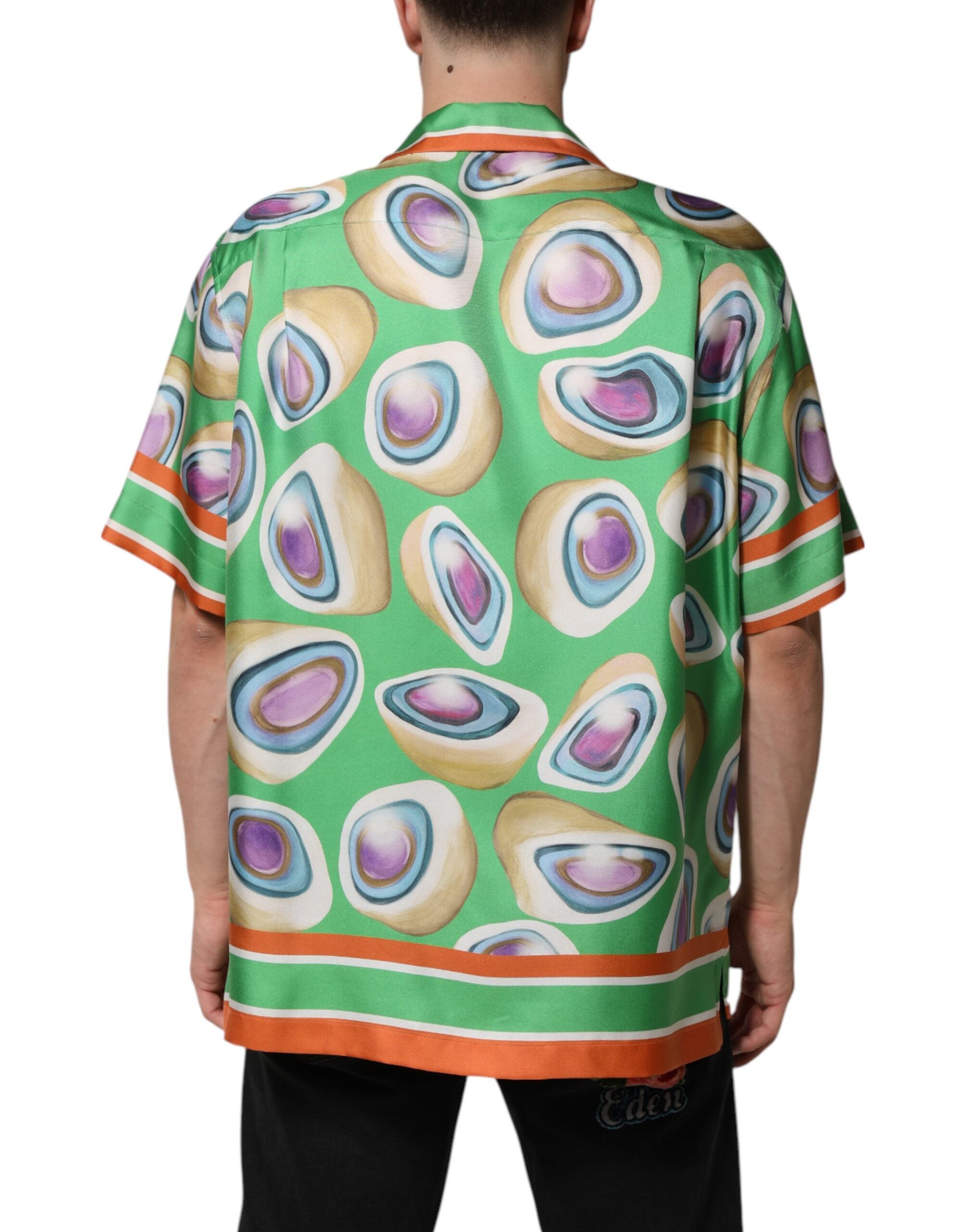 Dolce & Gabbana Green Printed Silk Short Sleeves Men Shirt