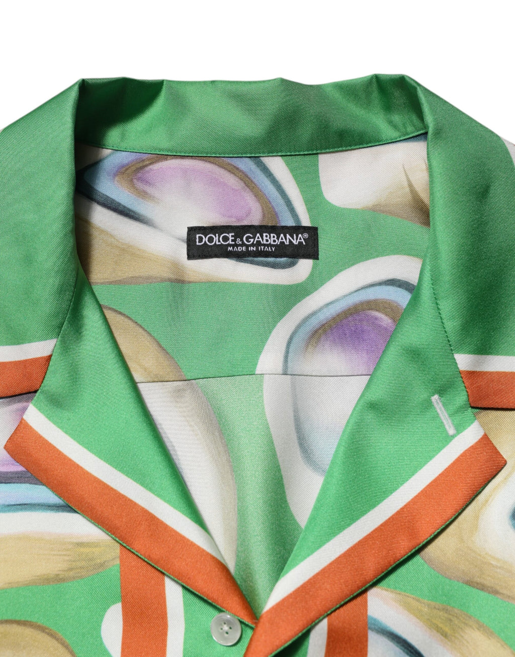 Dolce & Gabbana Green Printed Silk Short Sleeves Men Shirt