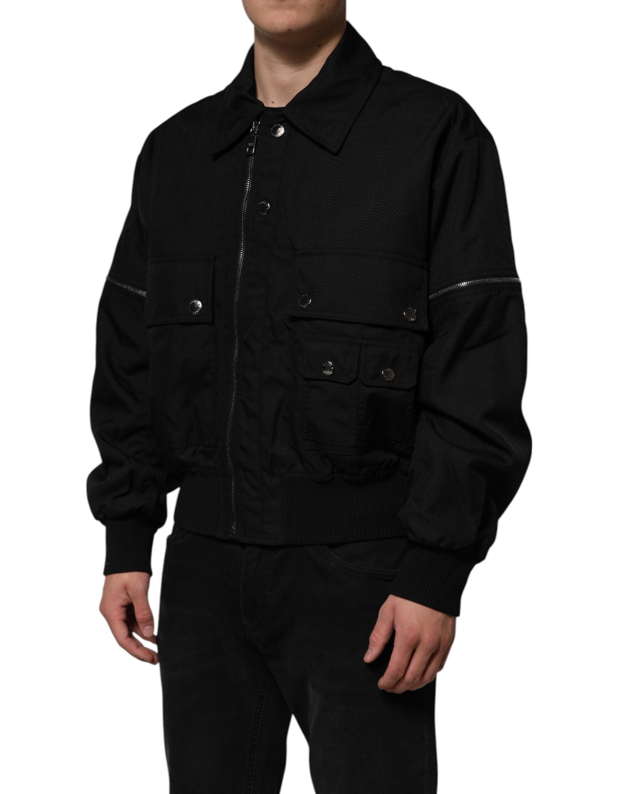 Dolce & Gabbana Black Patch Pocket Full Zip Bomber Jacket