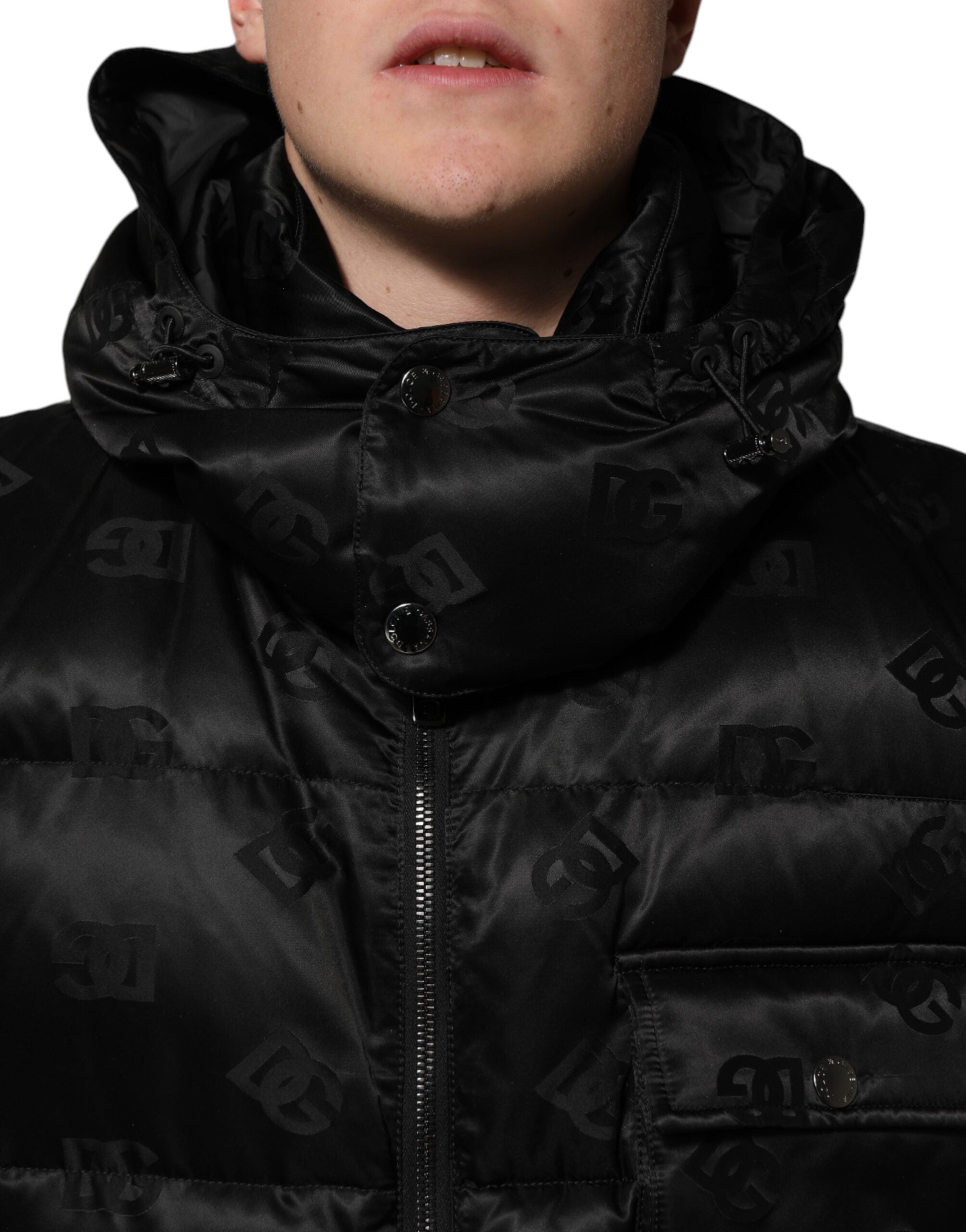Dolce & Gabbana Black Quilted Sleeveless Hooded Vest Jacket