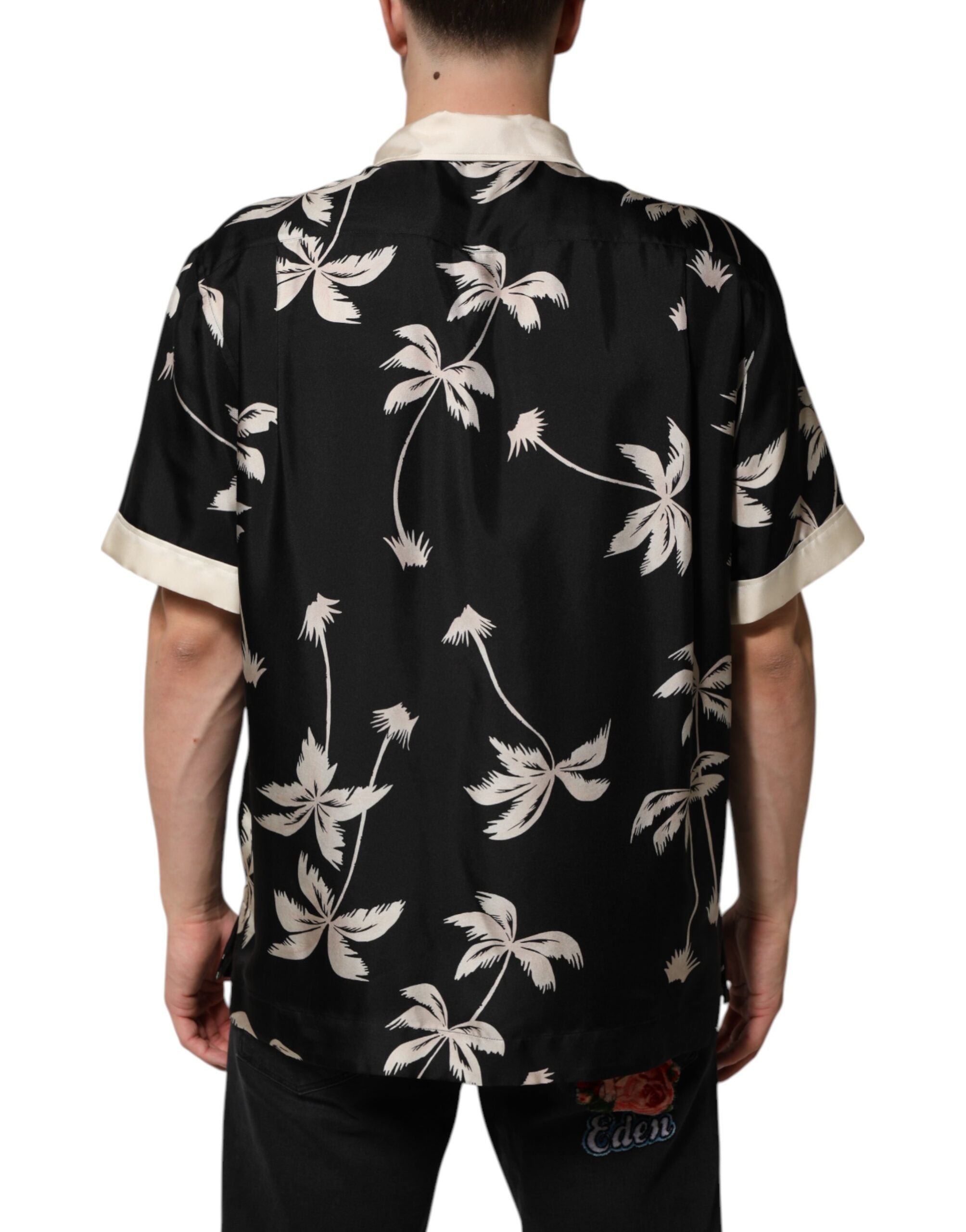 Dolce & Gabbana Black Printed Silk Short Sleeves Casual Shirt