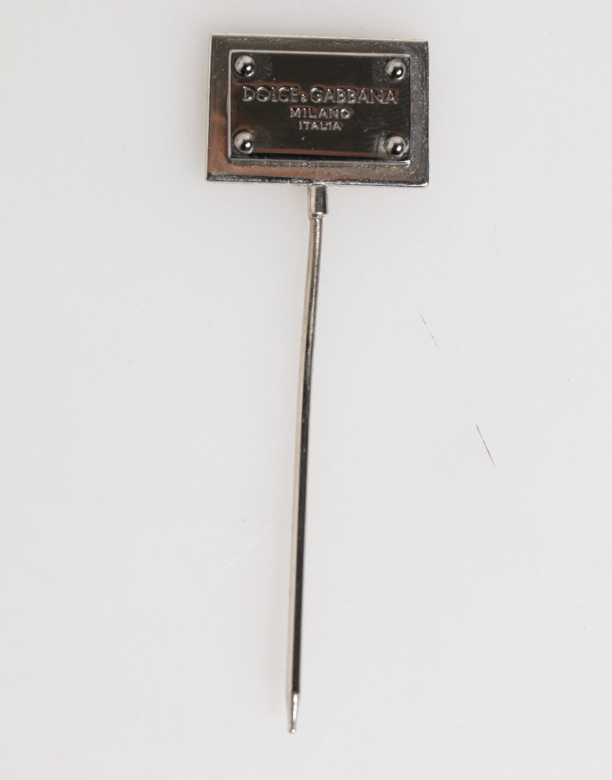 Dolce & Gabbana Silver Tone Logo Plaque Lapel Men Accessory Brooch Pin