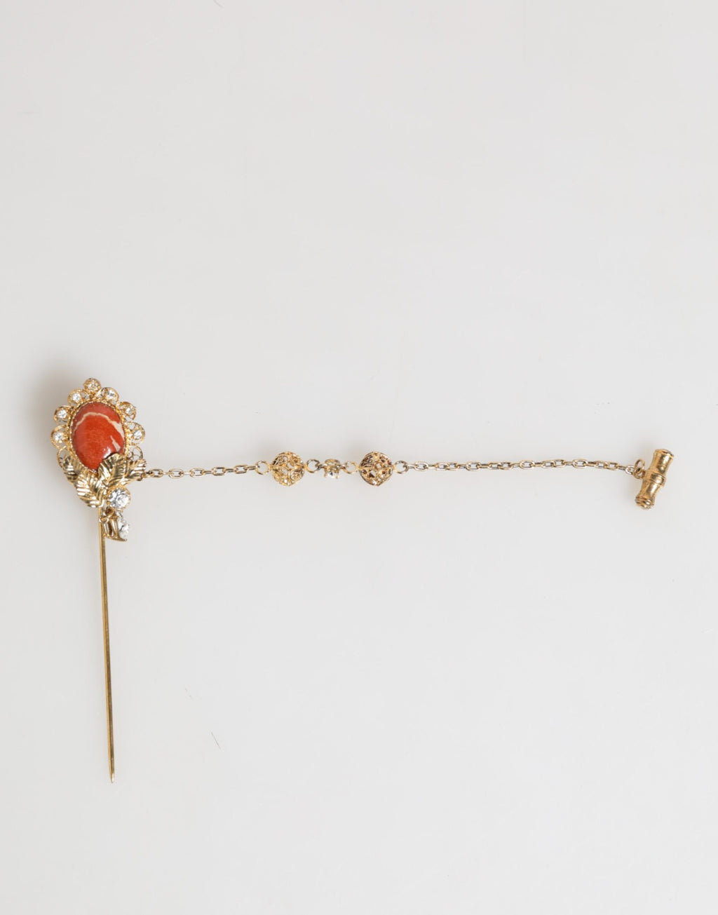 Dolce & Gabbana Gold Brass Crystal Chain 925 Sterling Silver Pin Brooch