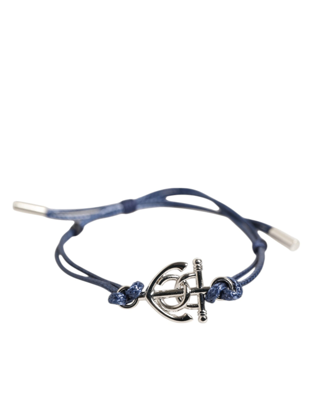 Dolce & Gabbana Silver Tone Brass DG Logo Blue Cord MARINA Men Bracelet