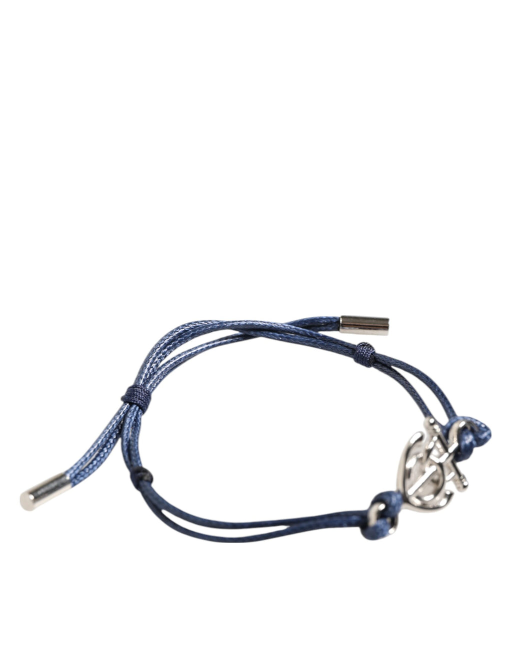 Dolce & Gabbana Silver Tone Brass DG Logo Blue Cord MARINA Men Bracelet