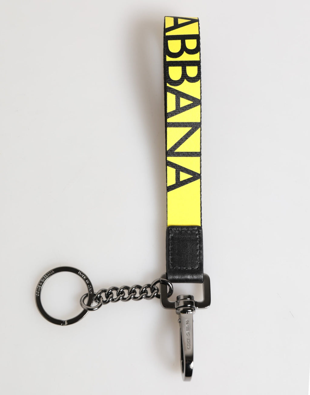 Dolce & Gabbana Yellow Logo Nylon Silver Brass Holder Keychain Keyring