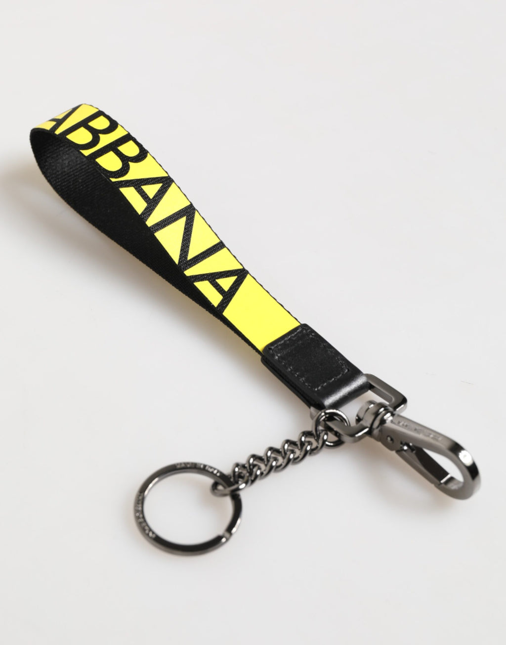 Dolce & Gabbana Yellow Logo Nylon Silver Brass Holder Keychain Keyring