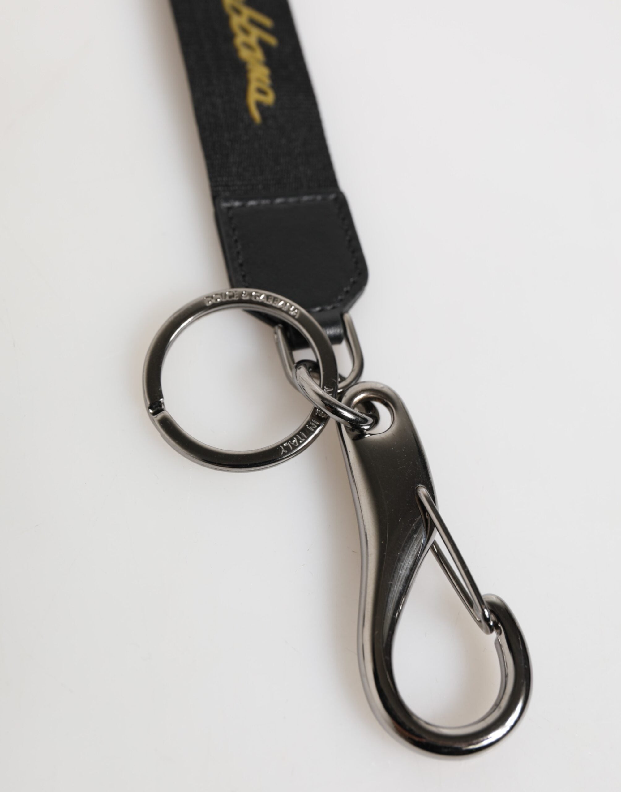 Dolce & Gabbana Black Yellow Polyester DG Logo Silver Keychain Keyring