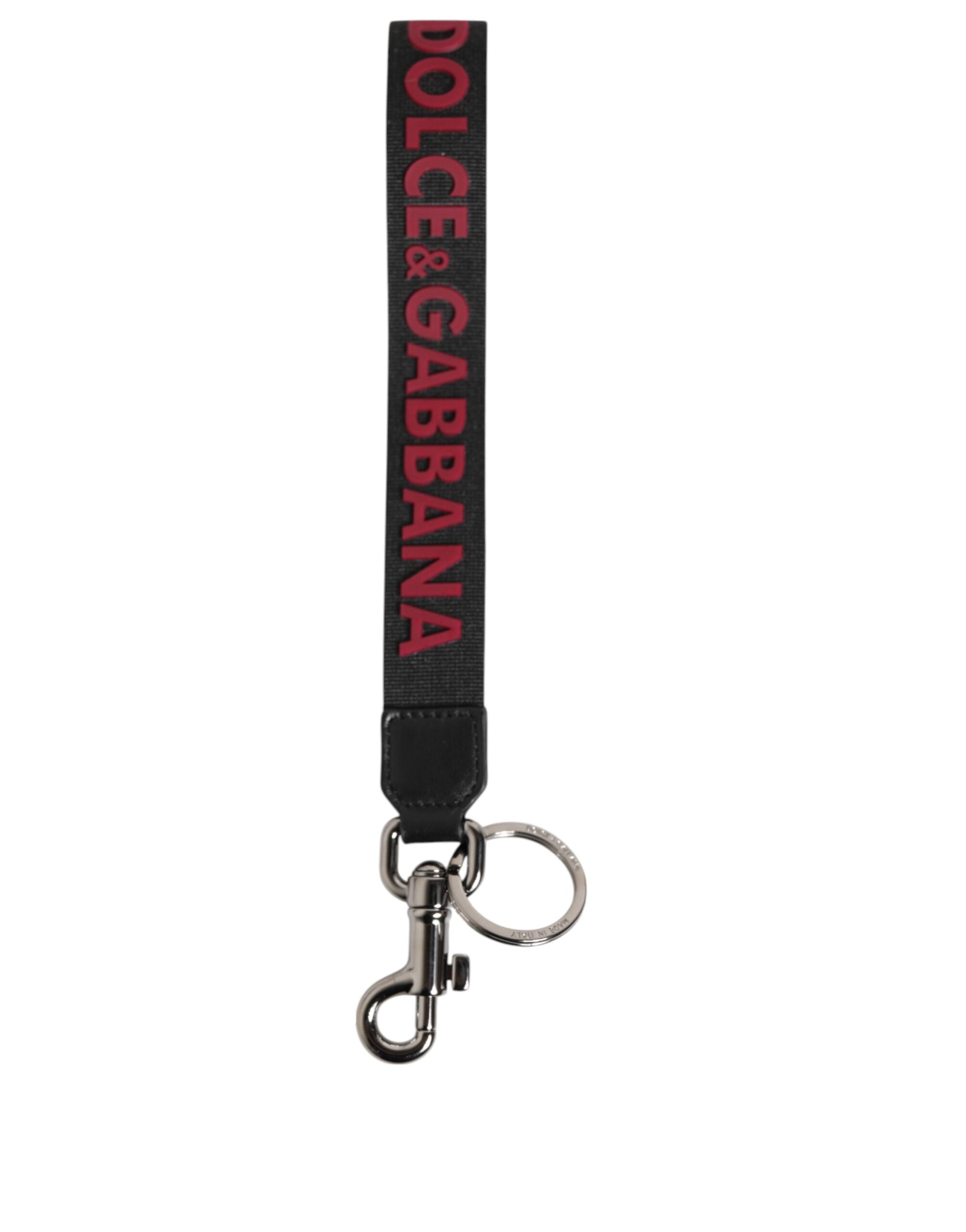 Dolce & Gabbana Black Red DG Logo Polyester Silver Men Keychain Keyring