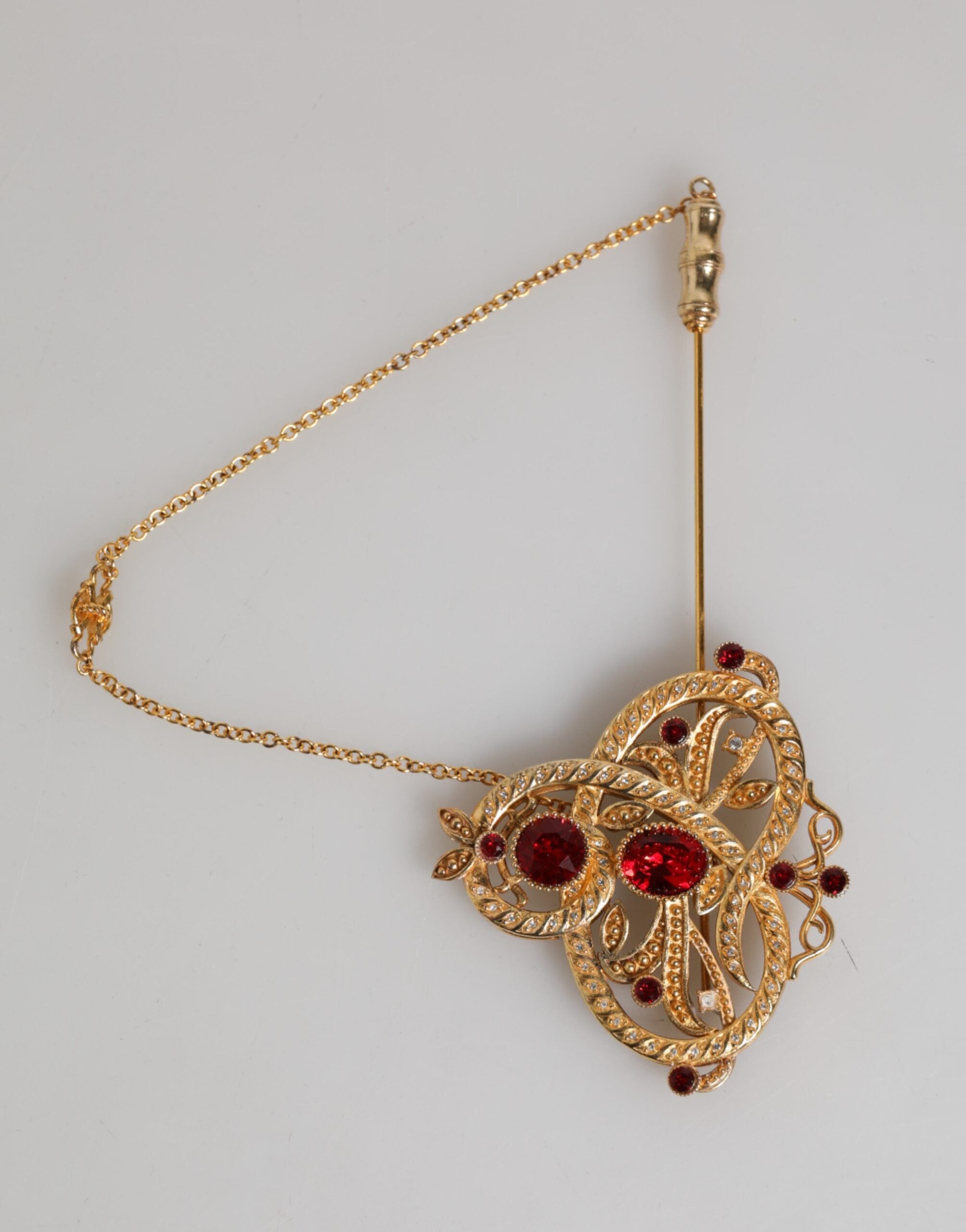 Dolce & Gabbana Gold Tone 925 Sterling Silver Crystal Chain Brooch Pin