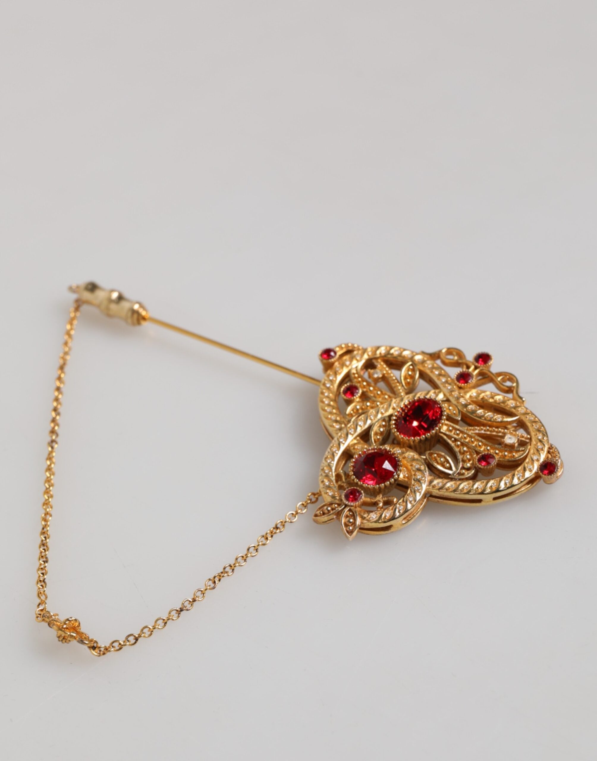 Dolce & Gabbana Gold Tone 925 Sterling Silver Crystal Chain Brooch Pin