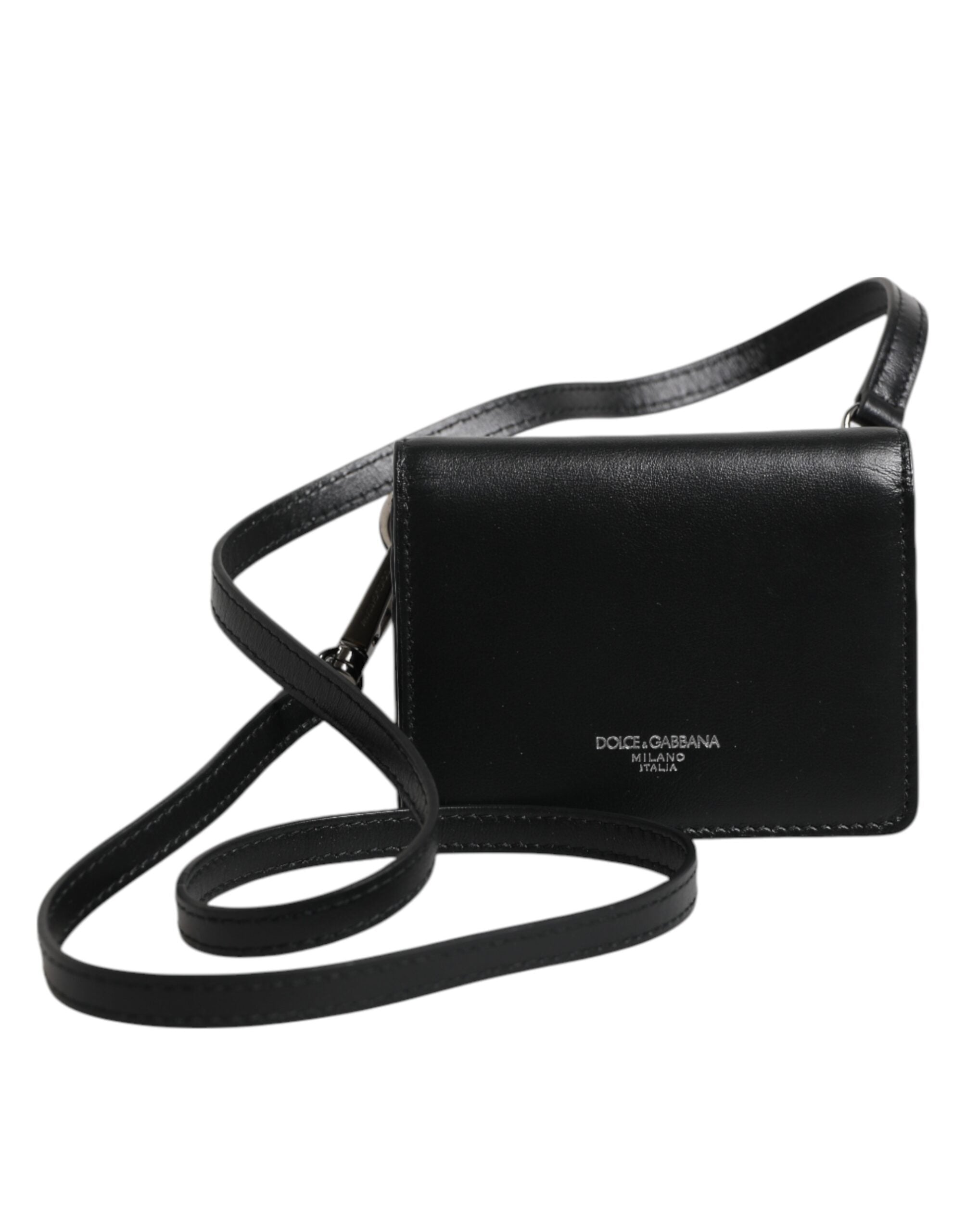 Dolce & Gabbana Black Leather Bifold Card Holder Crossbody Men Borse Bag
