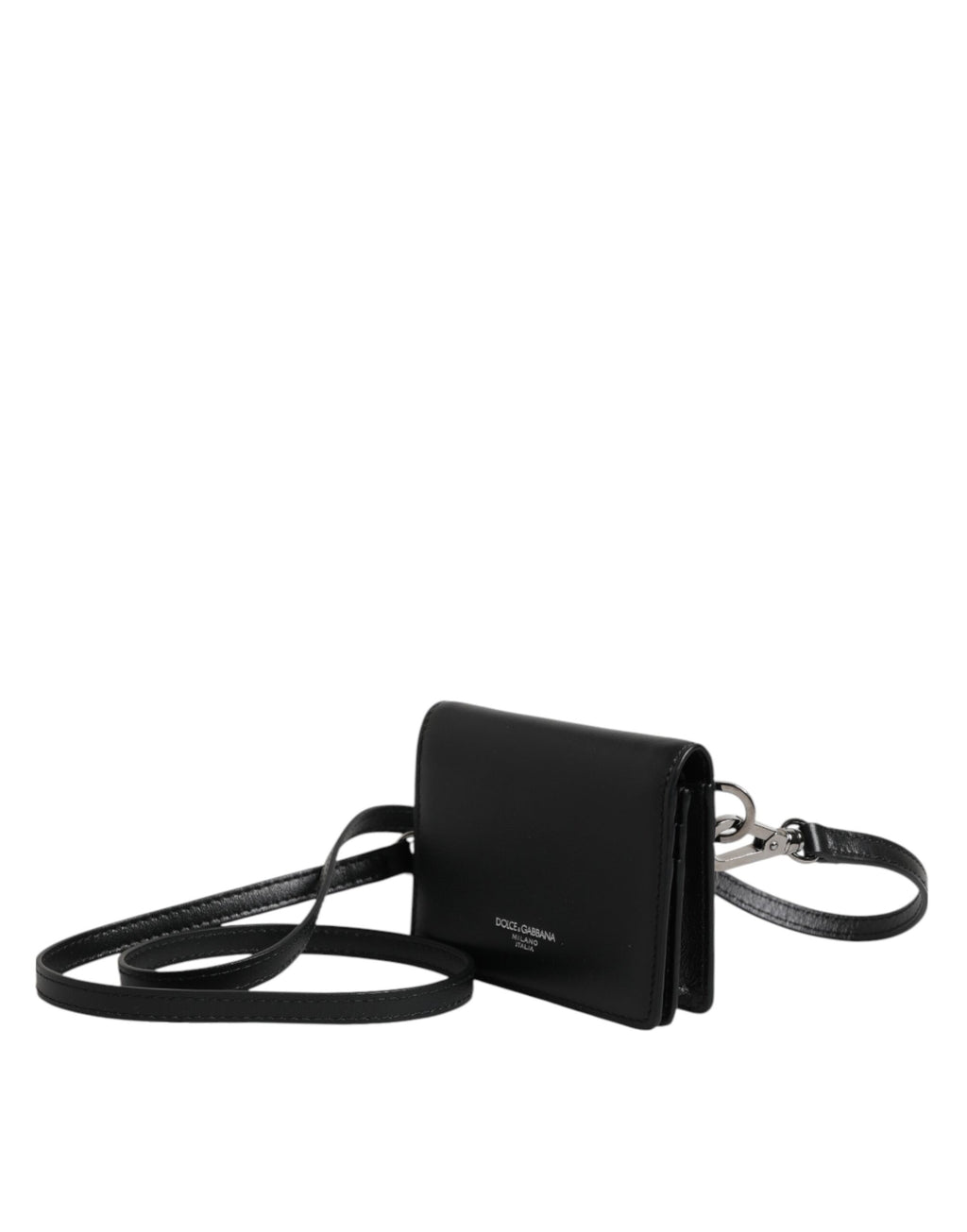 Dolce & Gabbana Black Leather Bifold Card Holder Crossbody Men Borse Bag