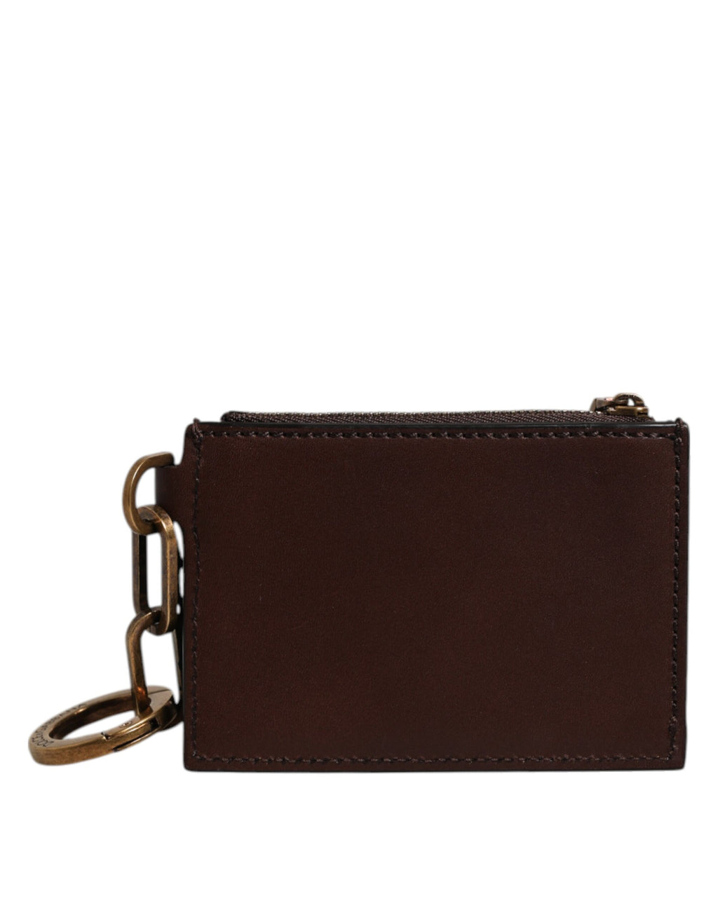 Dolce & Gabbana Brown Calf Leather Zip Logo Keyring Coin Purse Men Wallet
