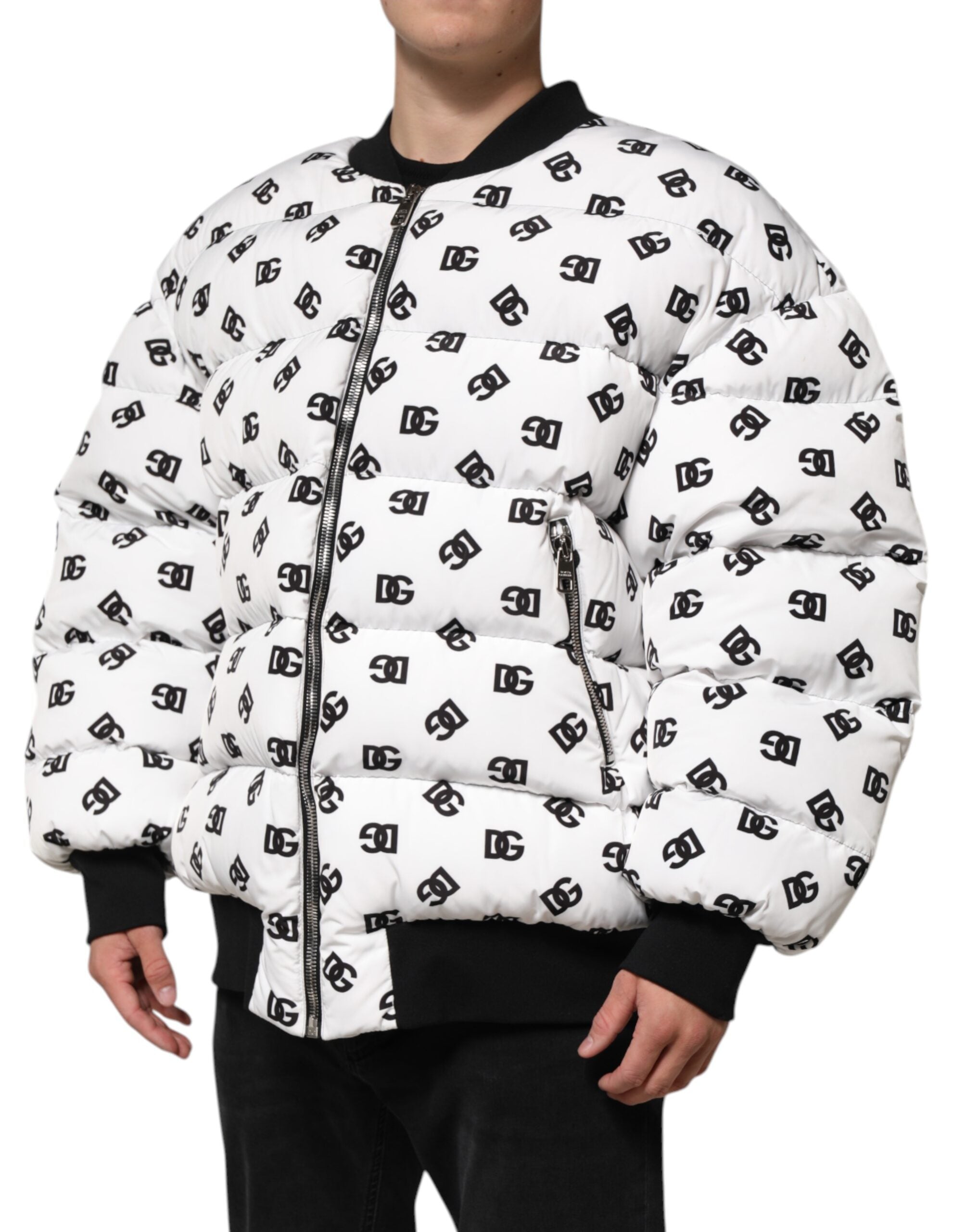 Dolce & Gabbana White DG Monogram Full Zip Quilted Jacket