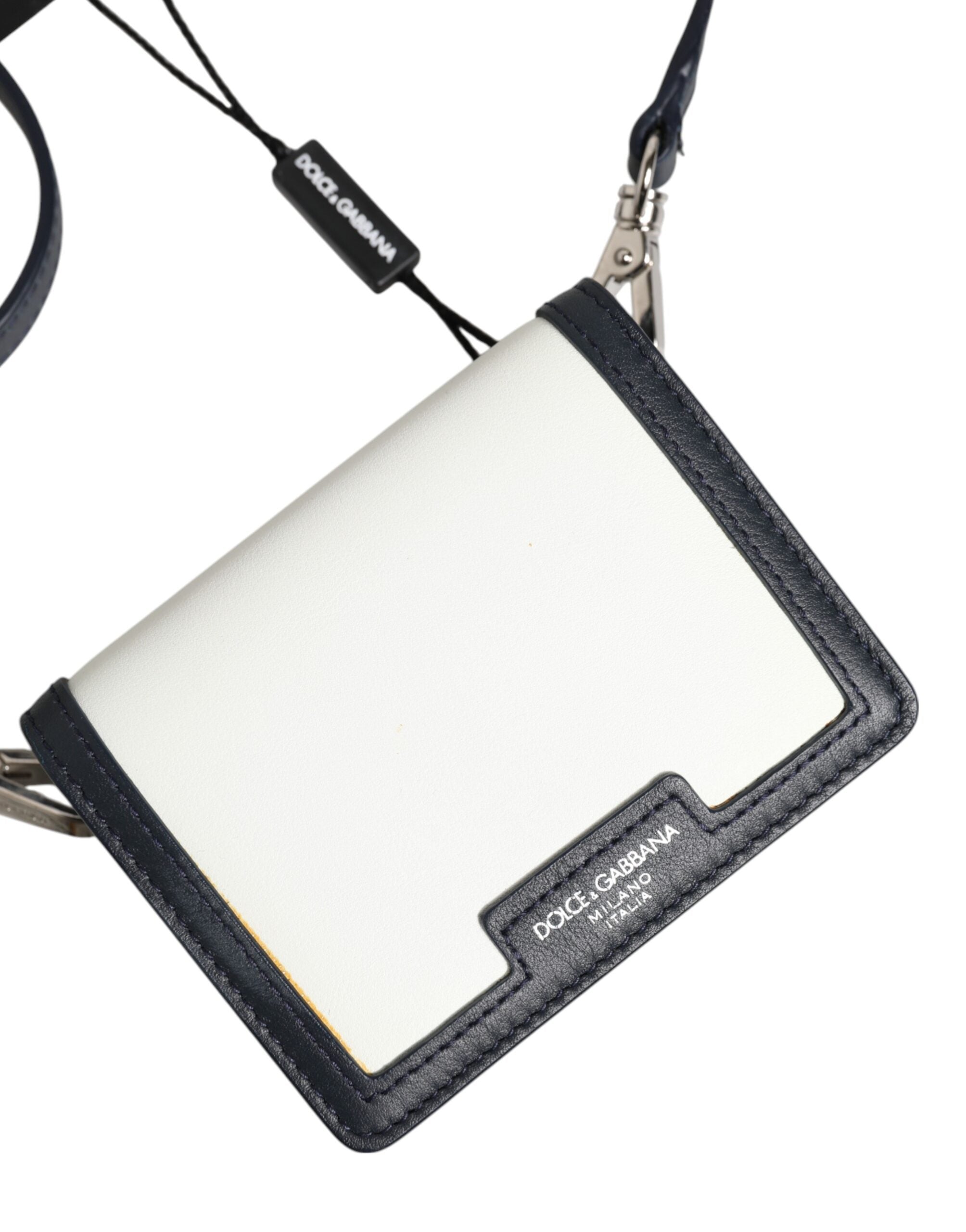 Dolce & Gabbana Beige Black Leather Card Holder Crossbody Men Borse Bag