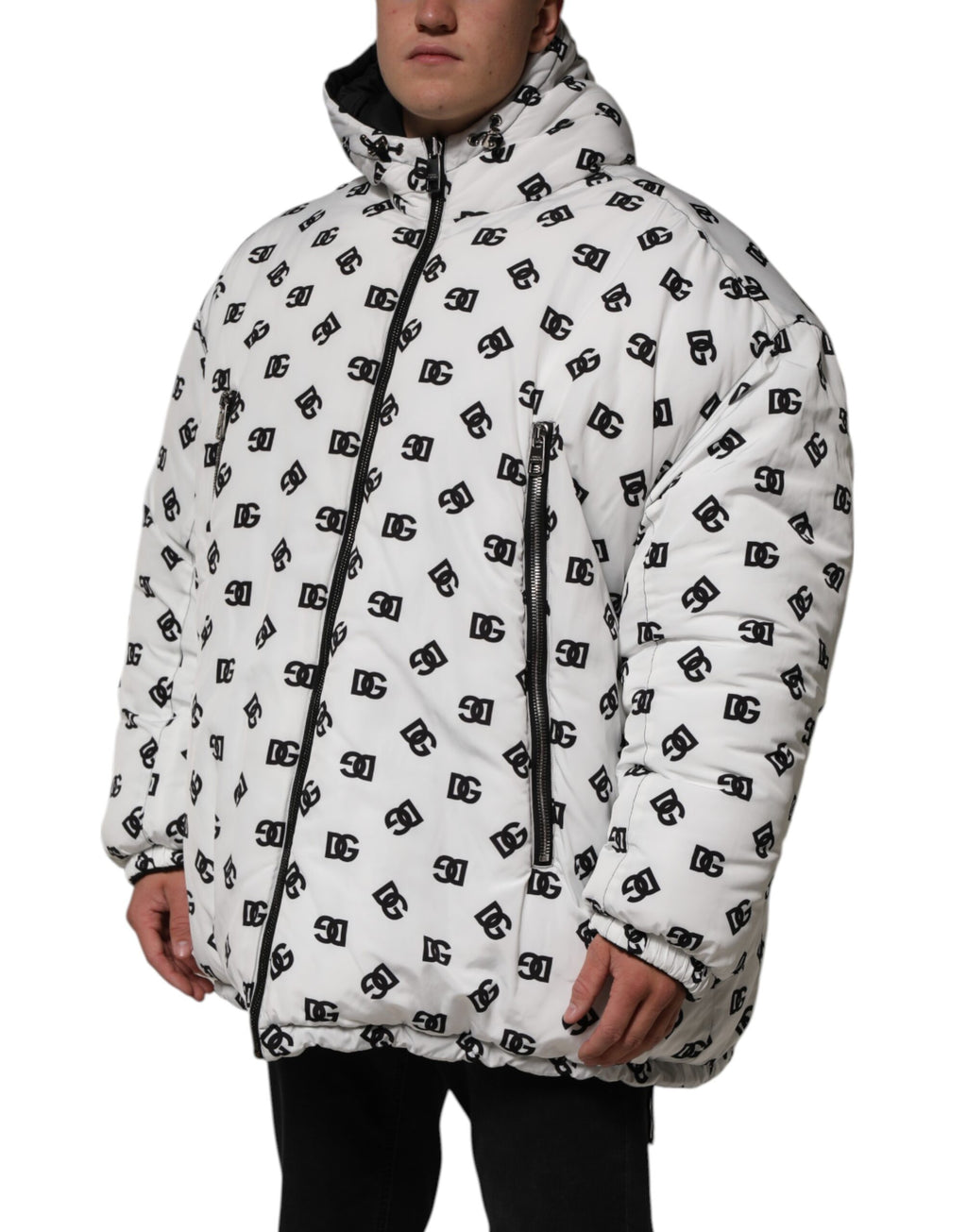 Dolce & Gabbana White DG Monogram Hooded Puffer Jacket