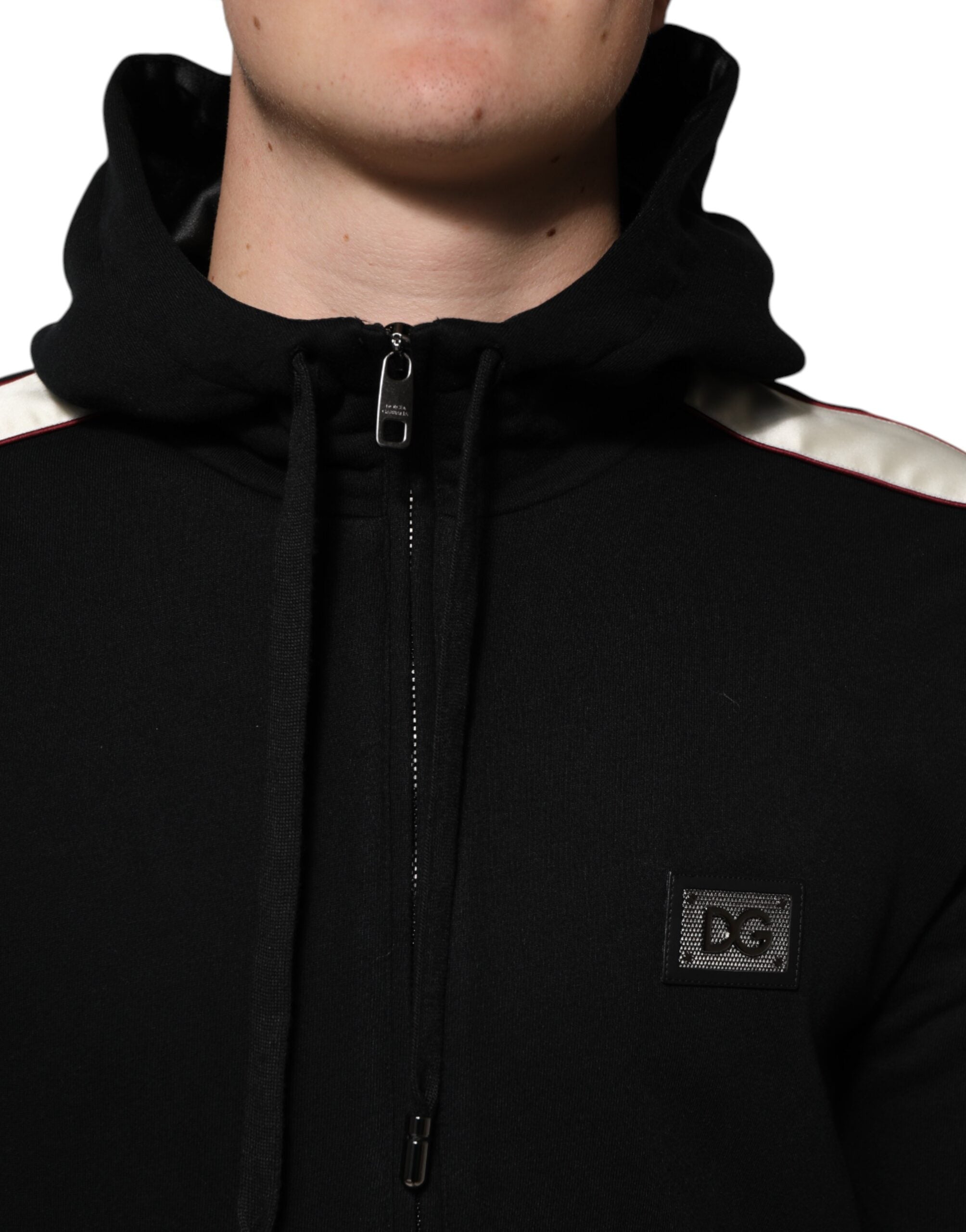 Dolce & Gabbana Black Cotton Plaque Track Cardigan Sweater