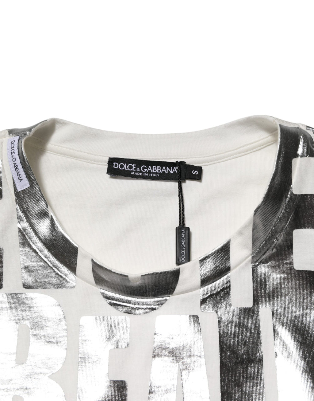 Dolce & Gabbana White Metallic Print Cotton CrewNeck T-shirt