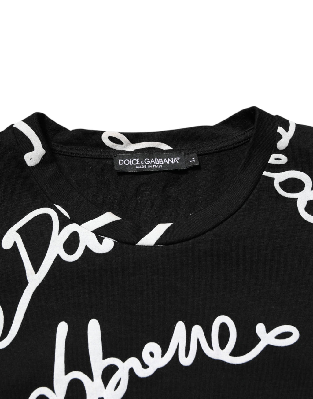 Dolce & Gabbana Black Logo Print Cotton Crew Neck T-shirt