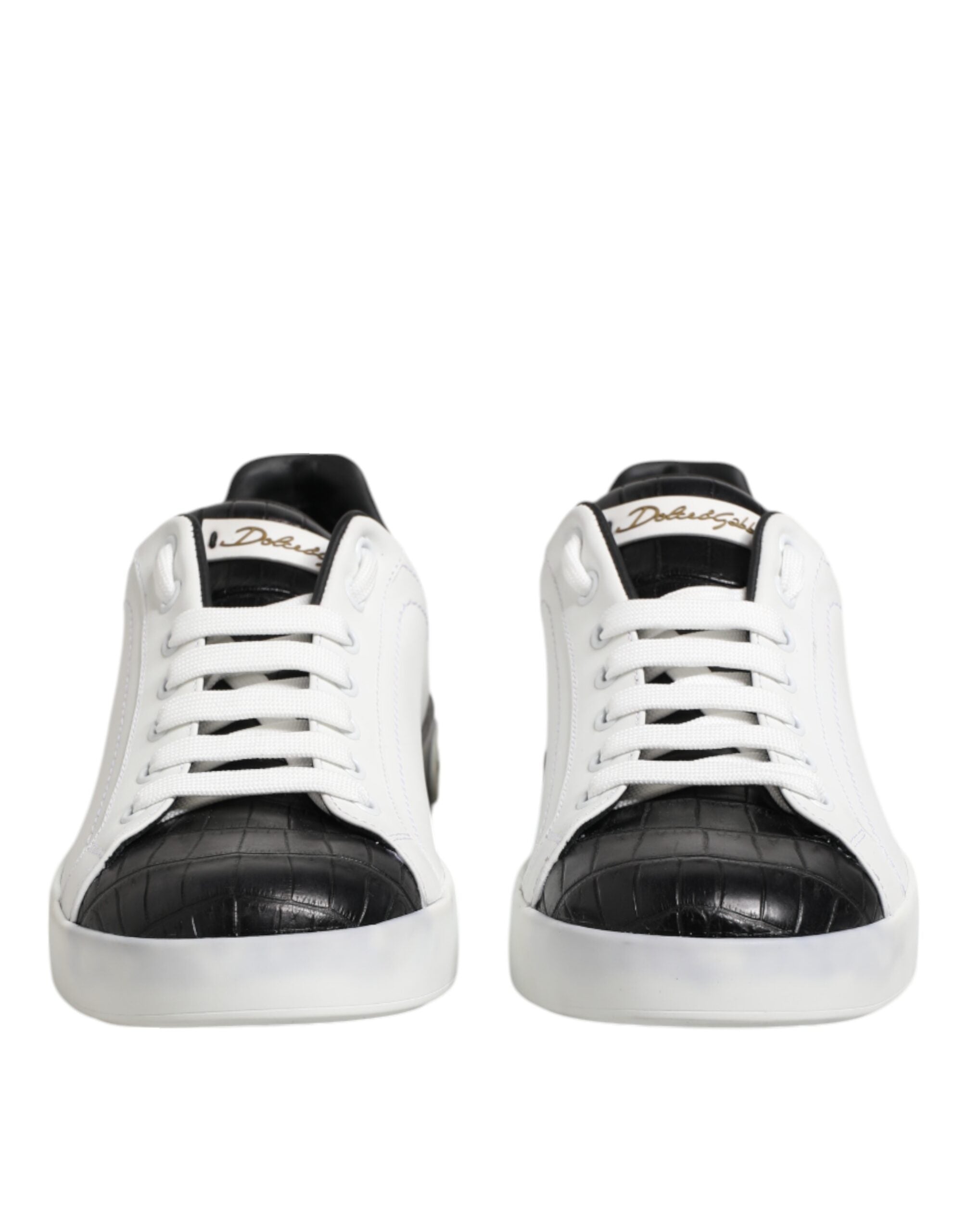 Dolce & Gabbana White Black Leather Portofino Sneaker Shoes