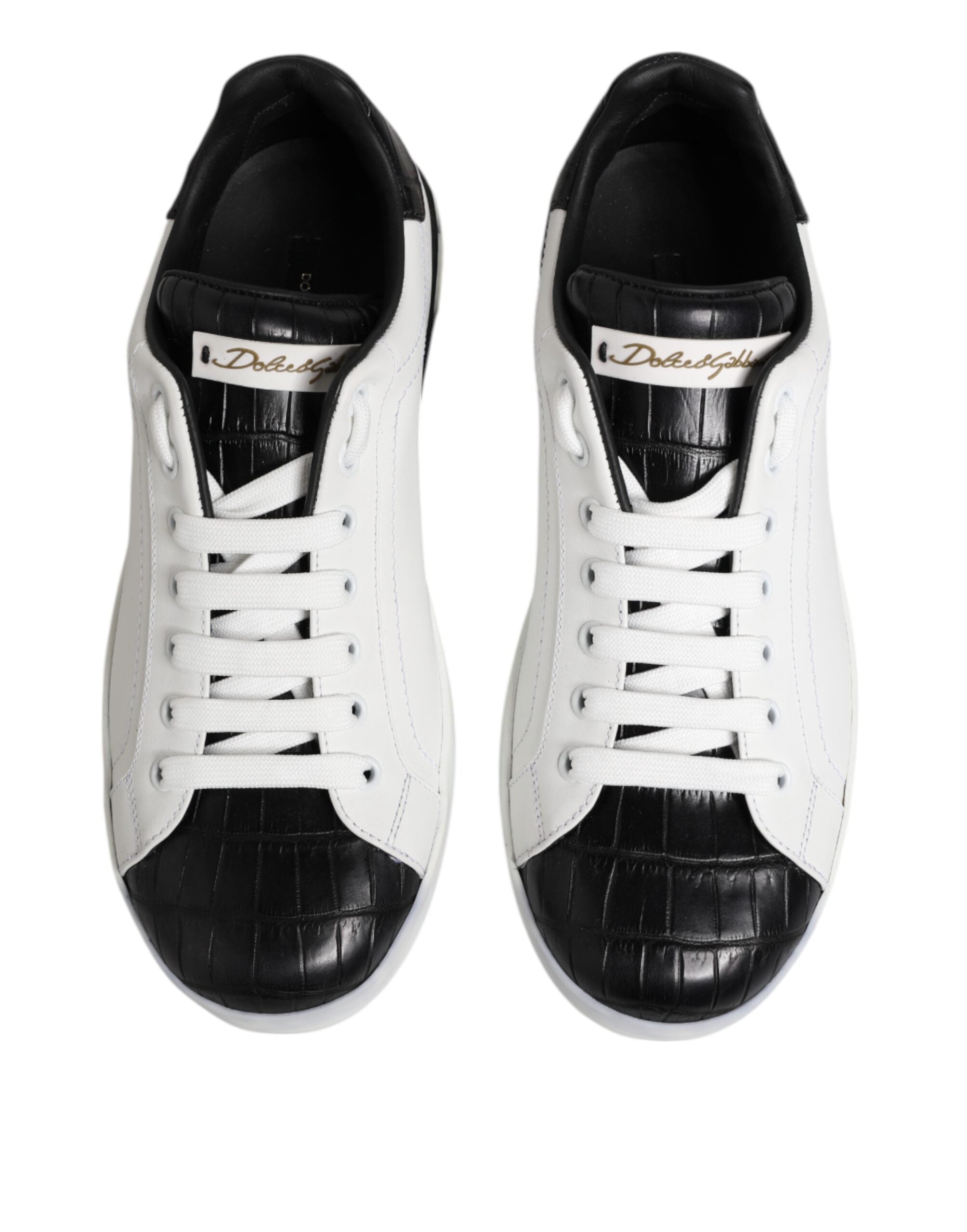 Dolce & Gabbana White Black Leather Portofino Sneaker Shoes